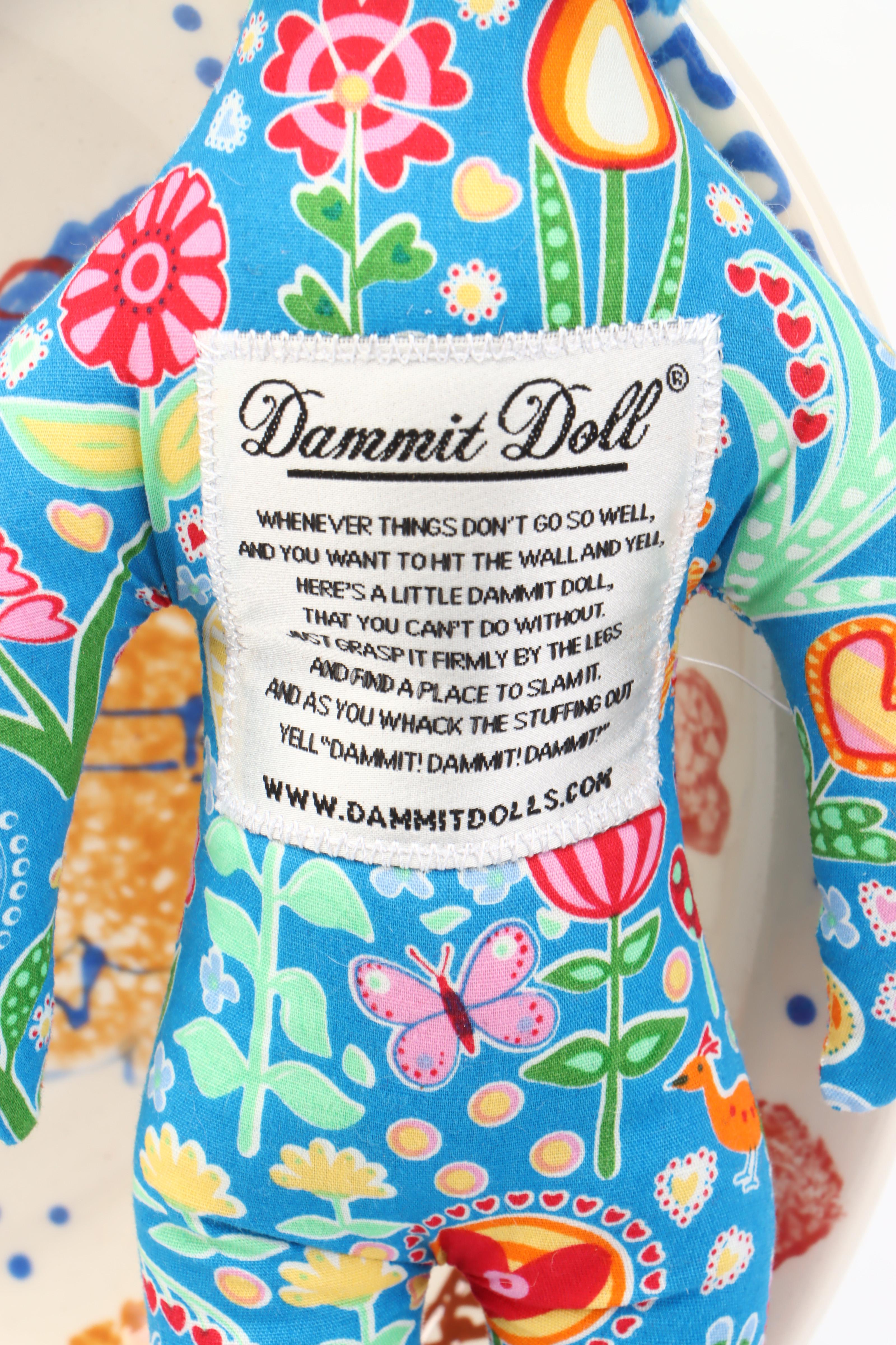 Artist Signed Ceramic Bowl, Ceramic Compote, and Fabric Dammit Doll