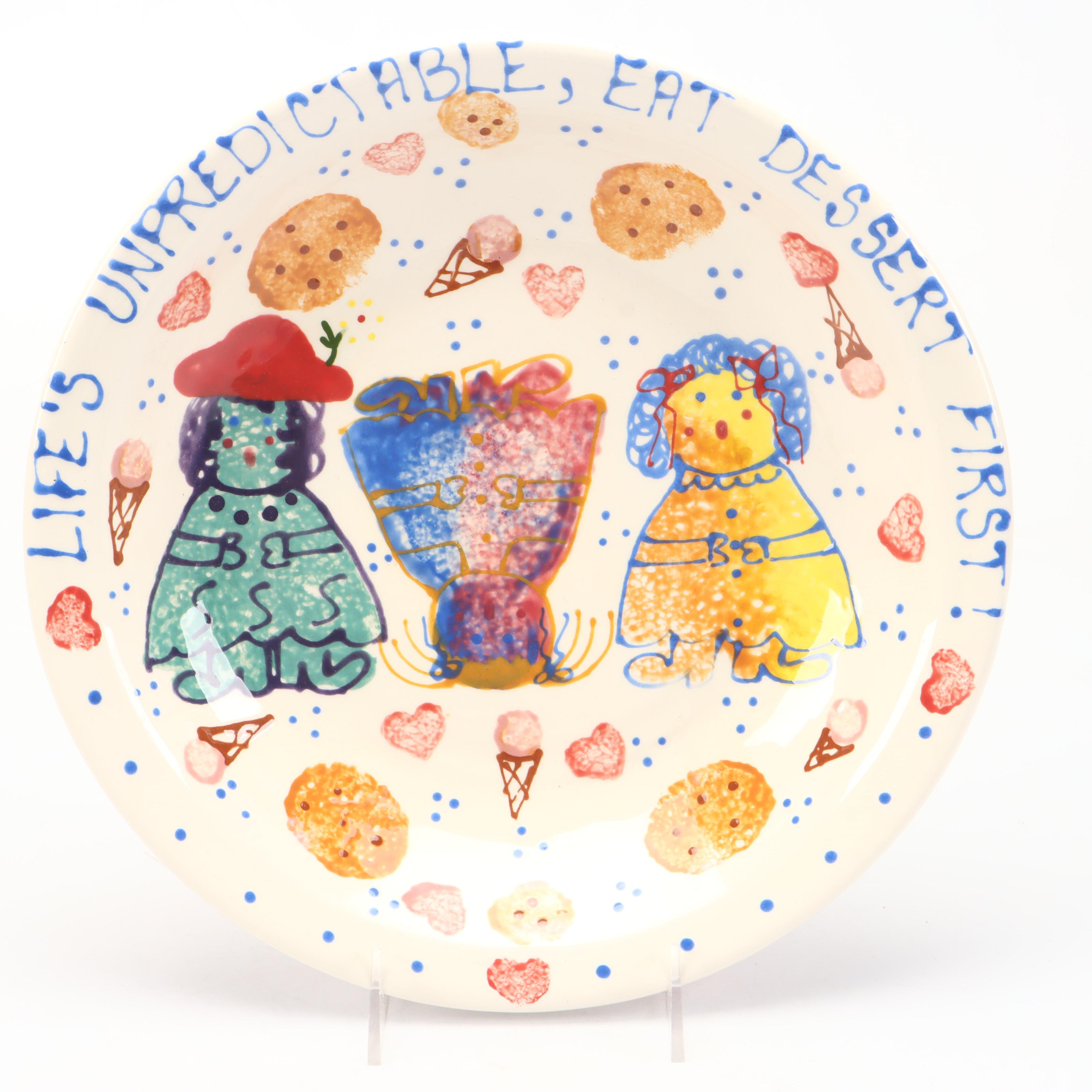 Artist Signed Ceramic Bowl, Ceramic Compote, and Fabric Dammit Doll