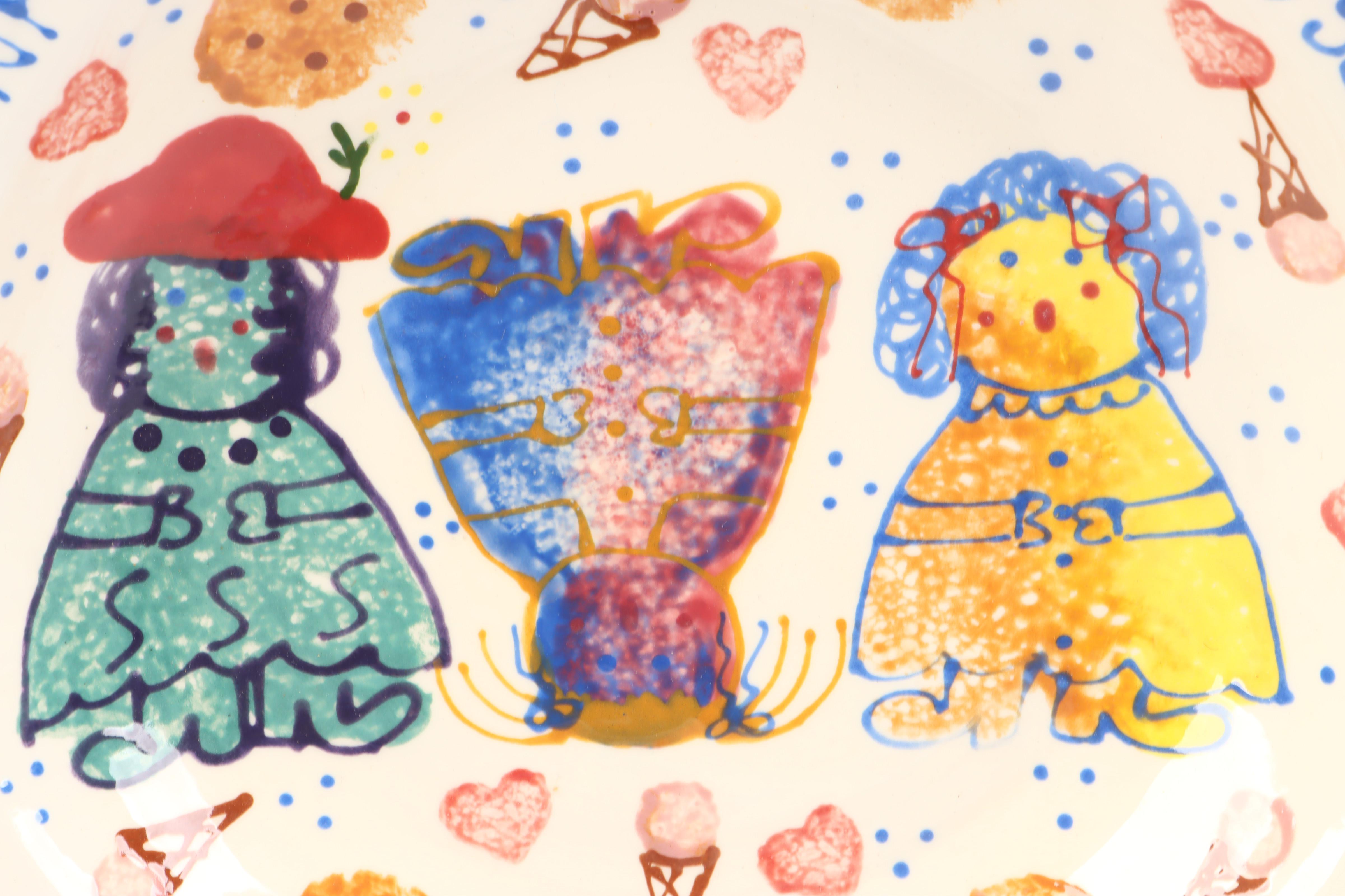 Artist Signed Ceramic Bowl, Ceramic Compote, and Fabric Dammit Doll