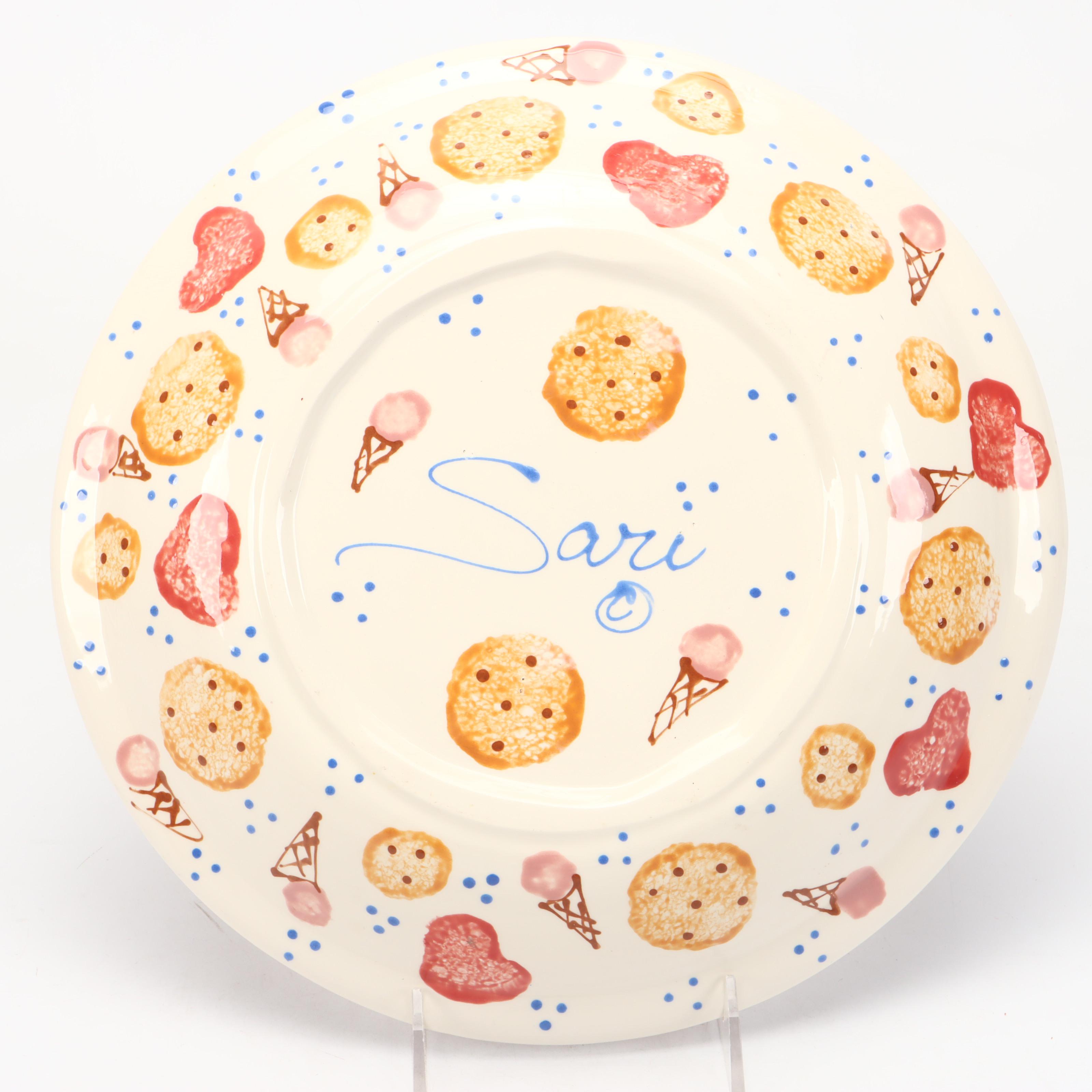 Artist Signed Ceramic Bowl, Ceramic Compote, and Fabric Dammit Doll