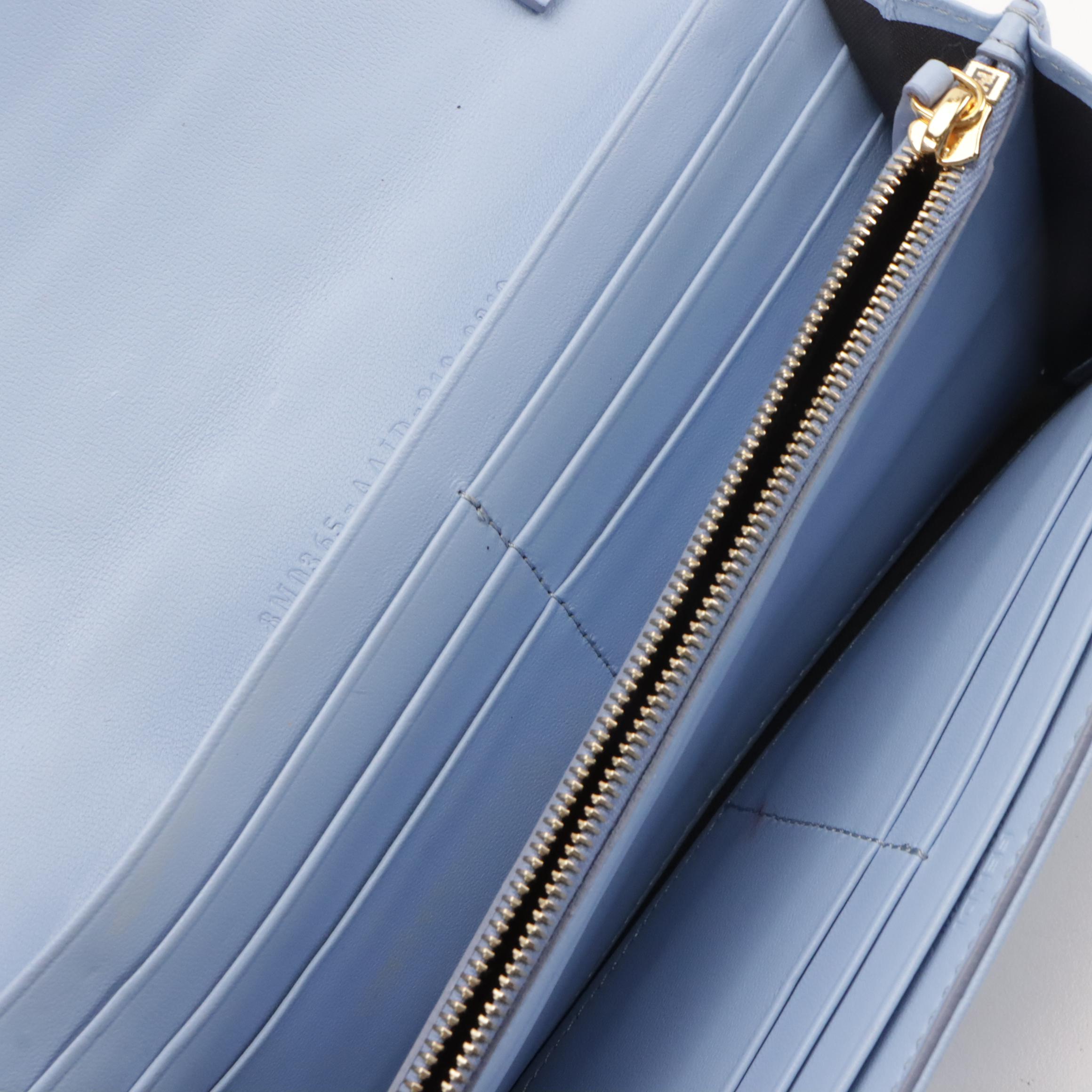 Fendi Powder Blue Zucca Embossed Leather Continental Wallet on Chain