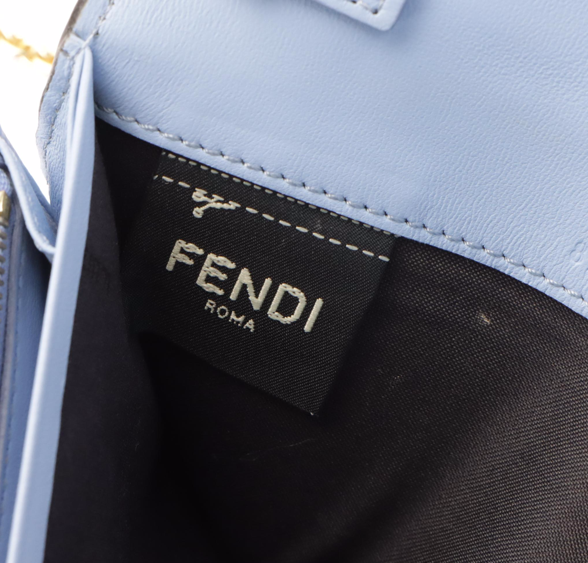 Fendi Powder Blue Zucca Embossed Leather Continental Wallet on Chain