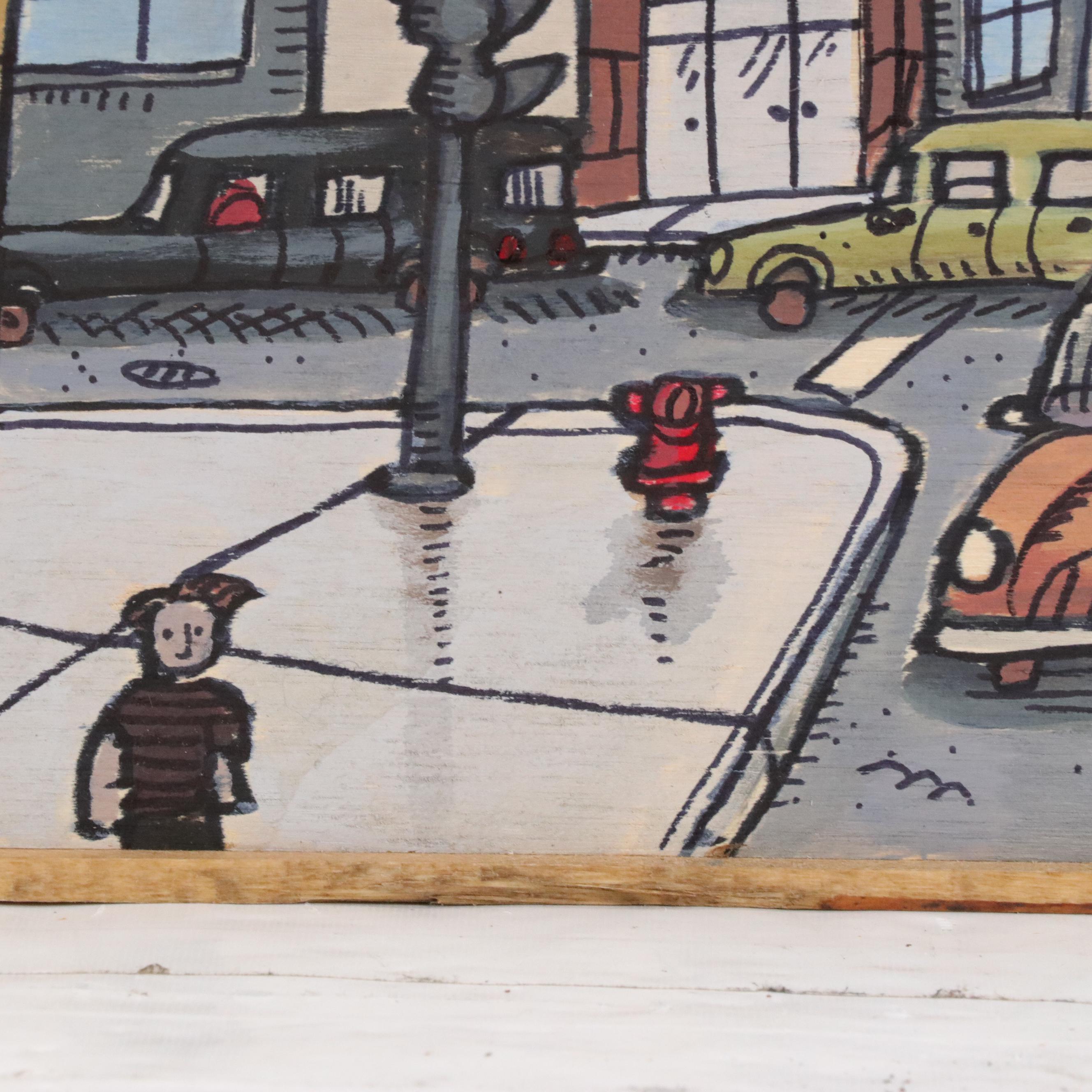 Aaron Wooten Stylized Cityscape Acrylic Painting "Frame Shop on Broadway," 2025