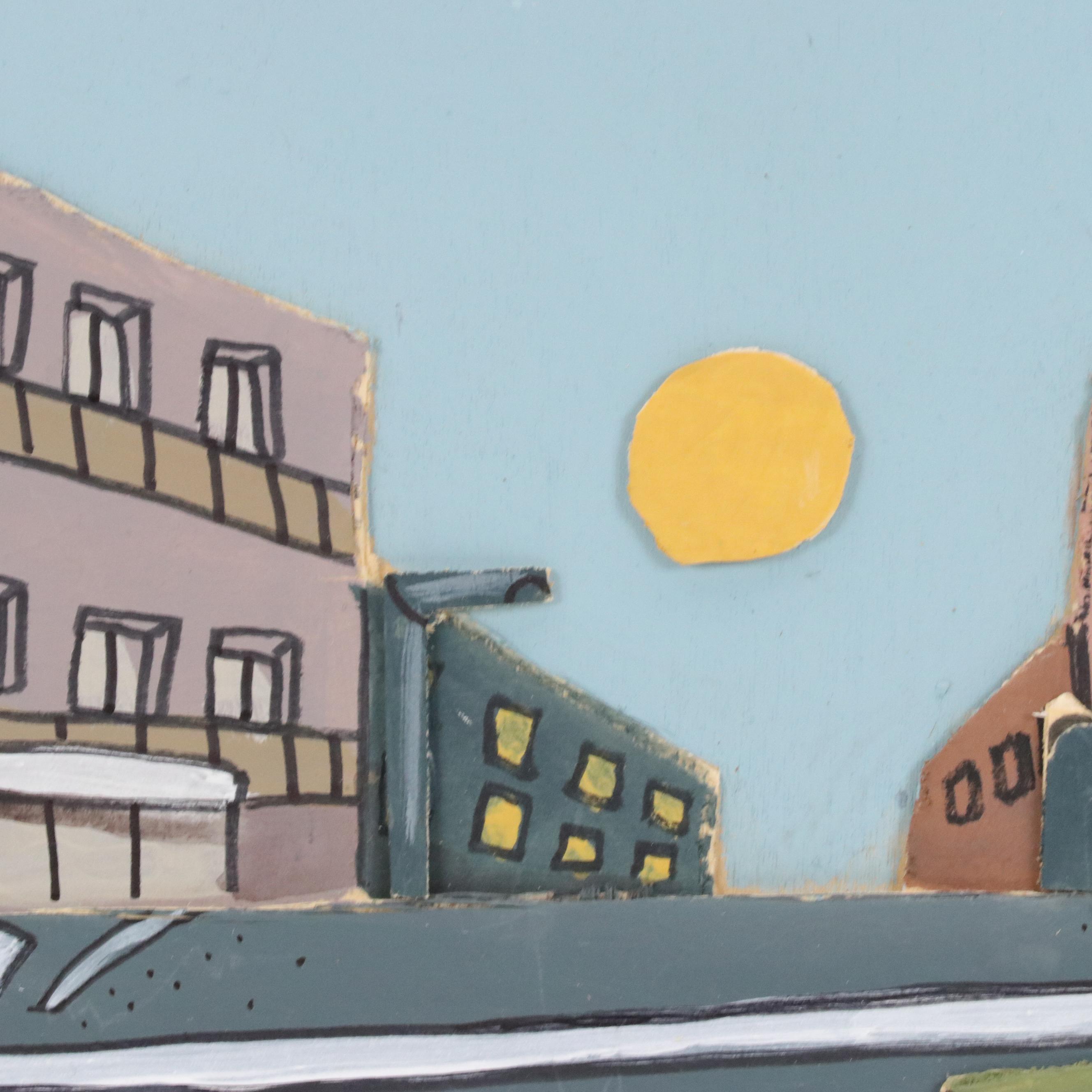 Aaron Wooten Stylized Dimensional Cityscape Acrylic Painting "The Sunrise," 2024