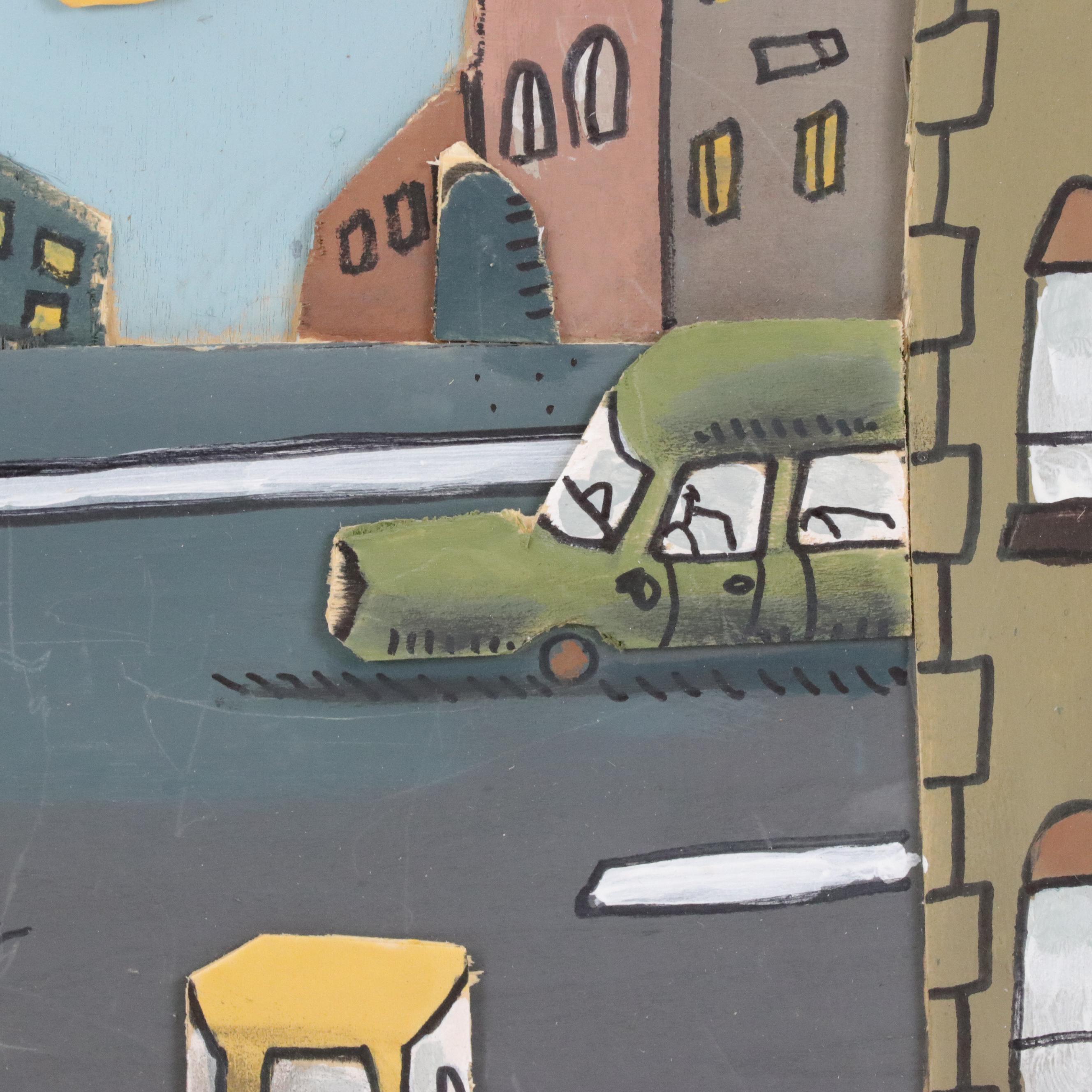 Aaron Wooten Stylized Dimensional Cityscape Acrylic Painting "The Sunrise," 2024