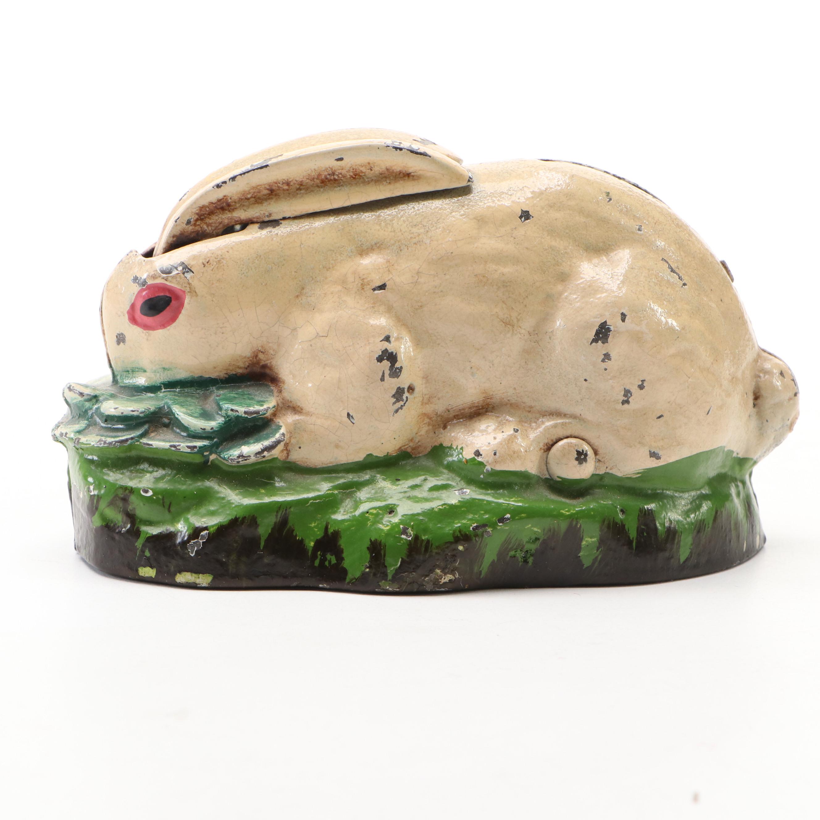 Kilgore Cast Iron Rabbit in Cabbage Mechanical Bank, Early 20th Century