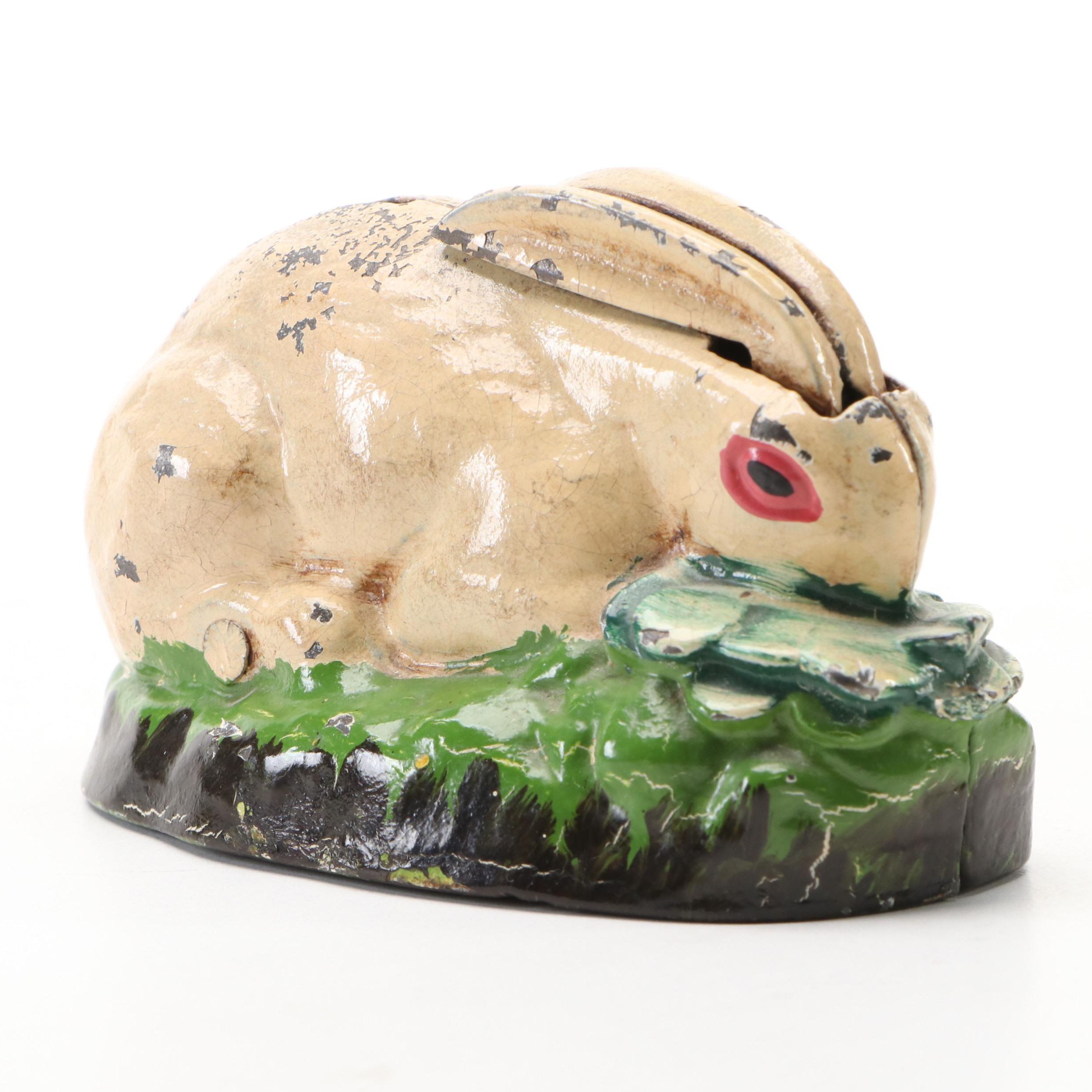 Kilgore Cast Iron Rabbit in Cabbage Mechanical Bank, Early 20th Century