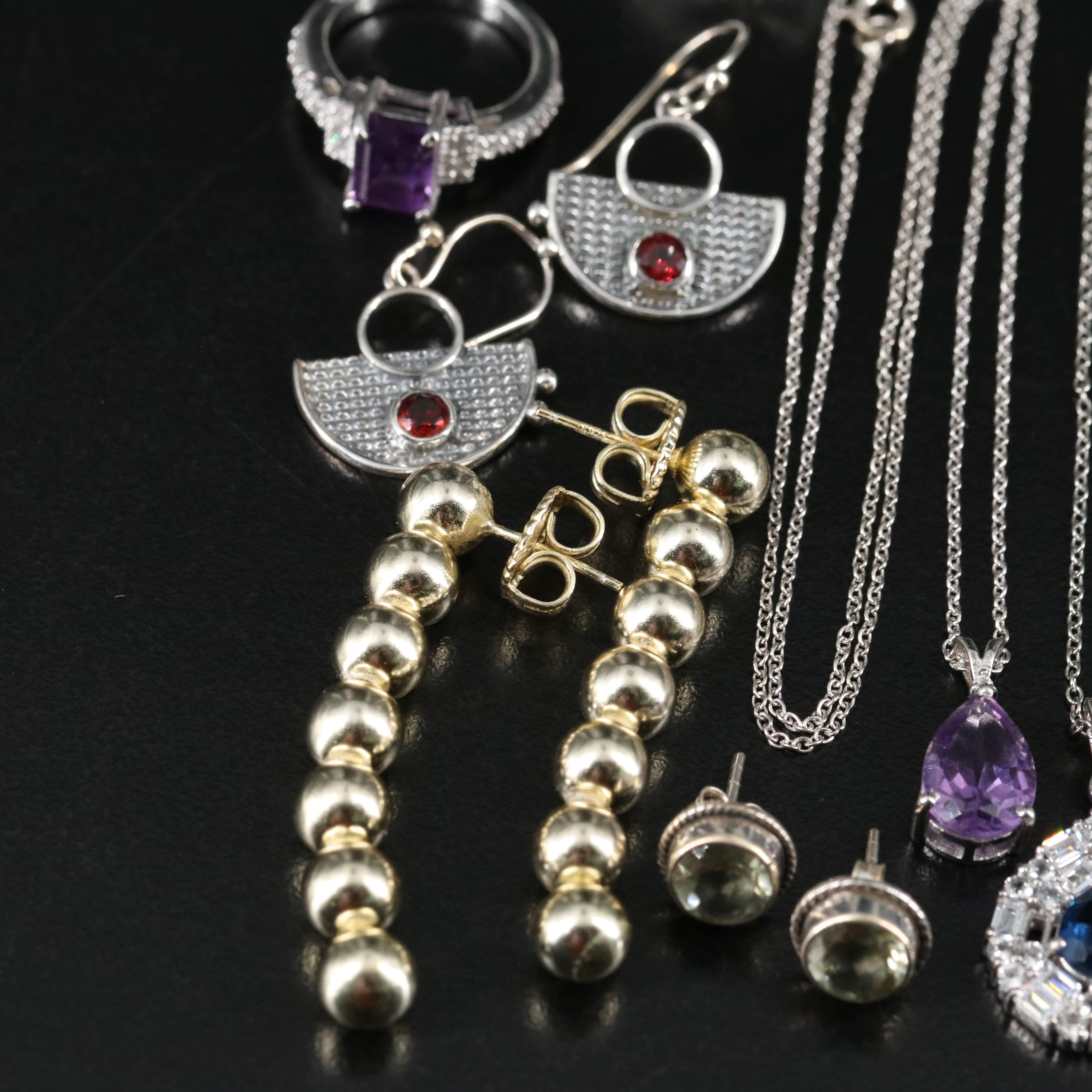 14 Assorted Sterling Silver Rings, Necklaces, and Earrings