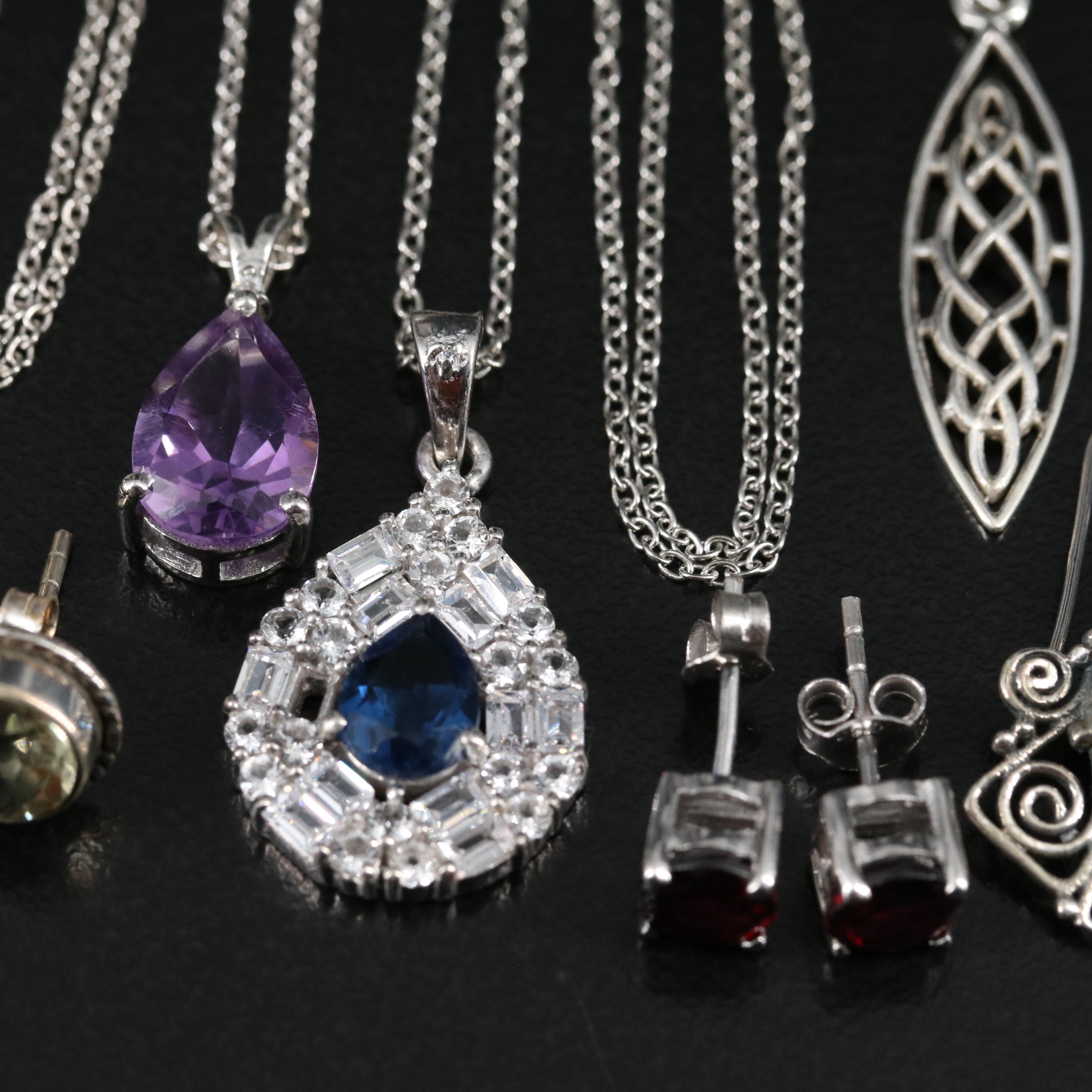 14 Assorted Sterling Silver Rings, Necklaces, and Earrings