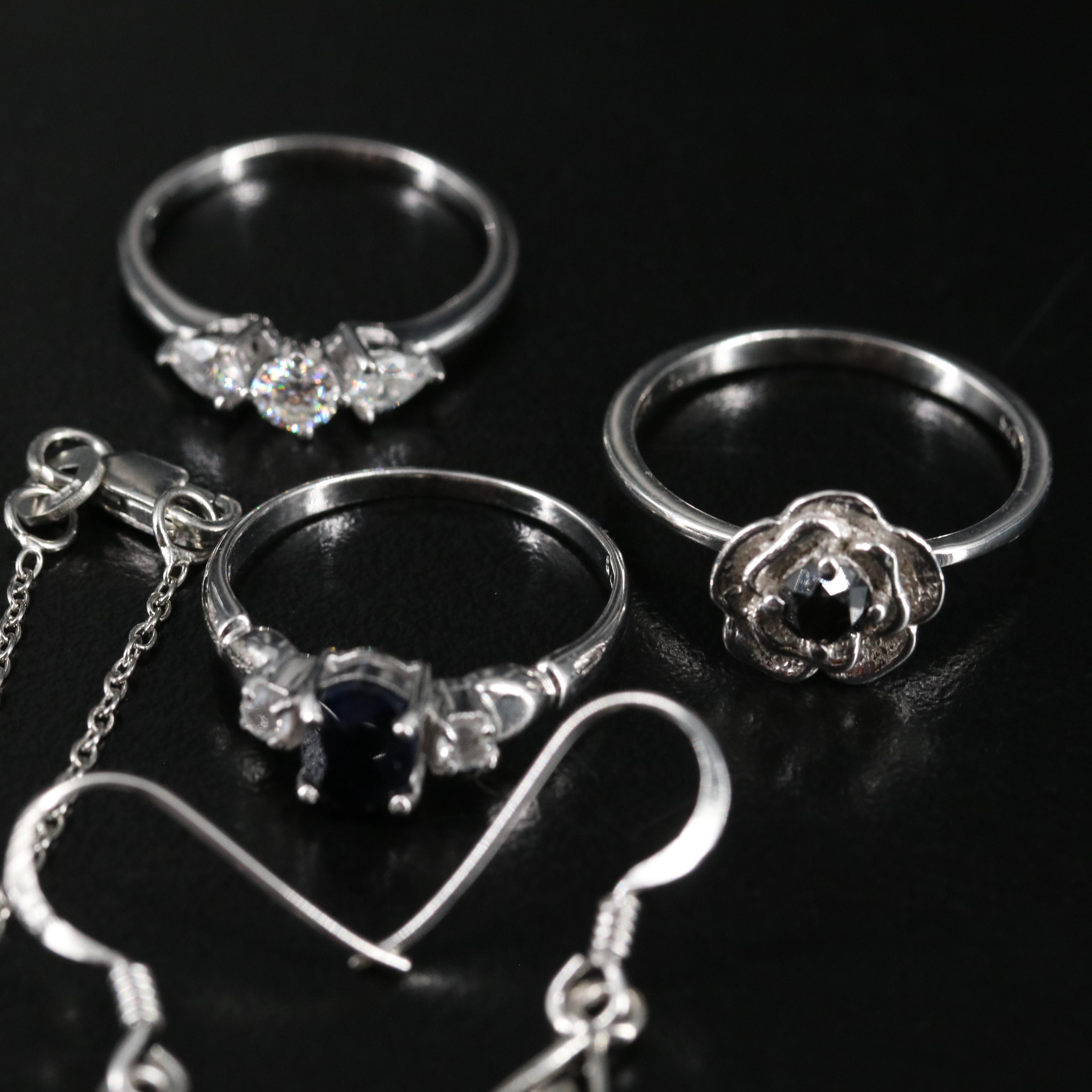 14 Assorted Sterling Silver Rings, Necklaces, and Earrings