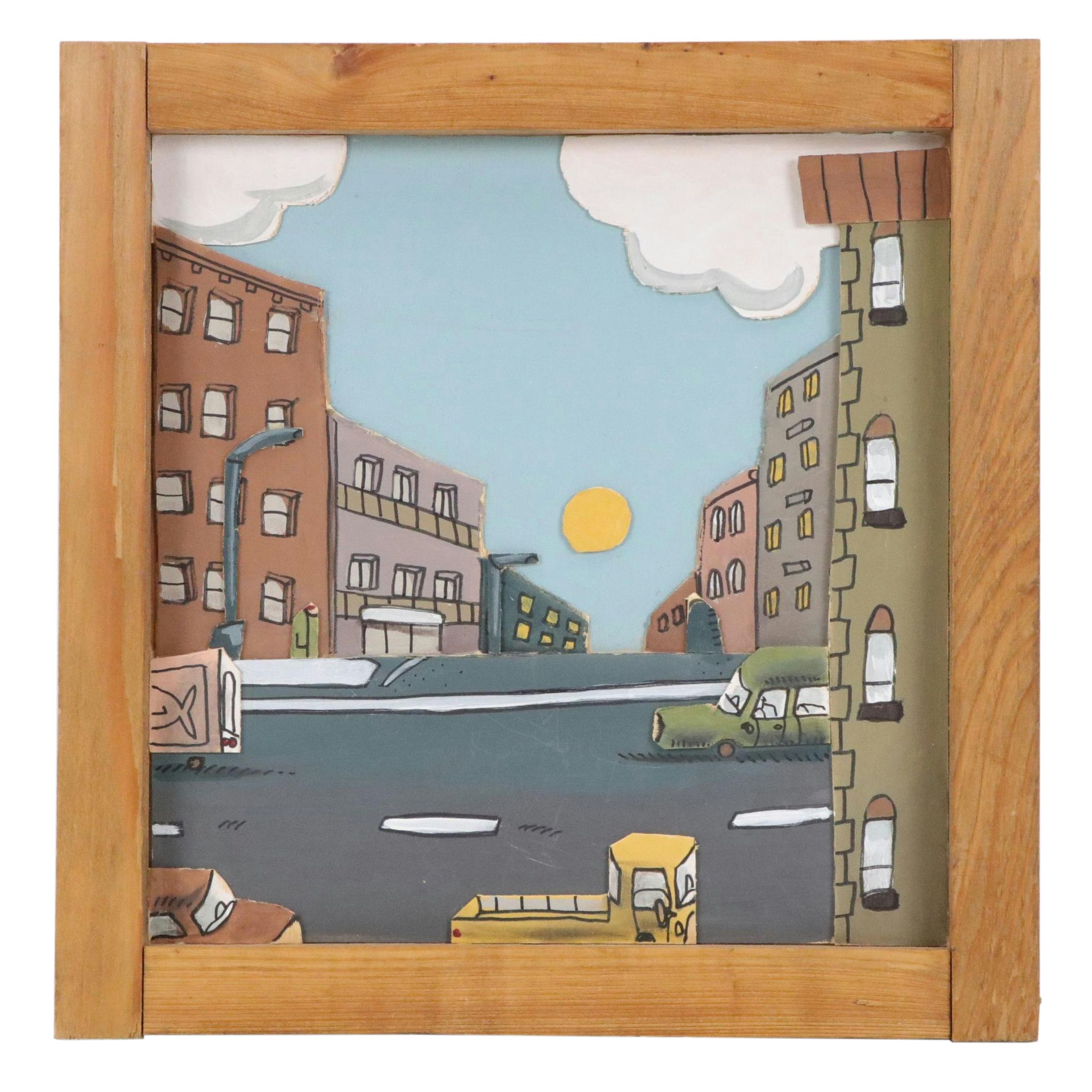 Aaron Wooten Stylized Dimensional Cityscape Acrylic Painting "The Sunrise," 2024