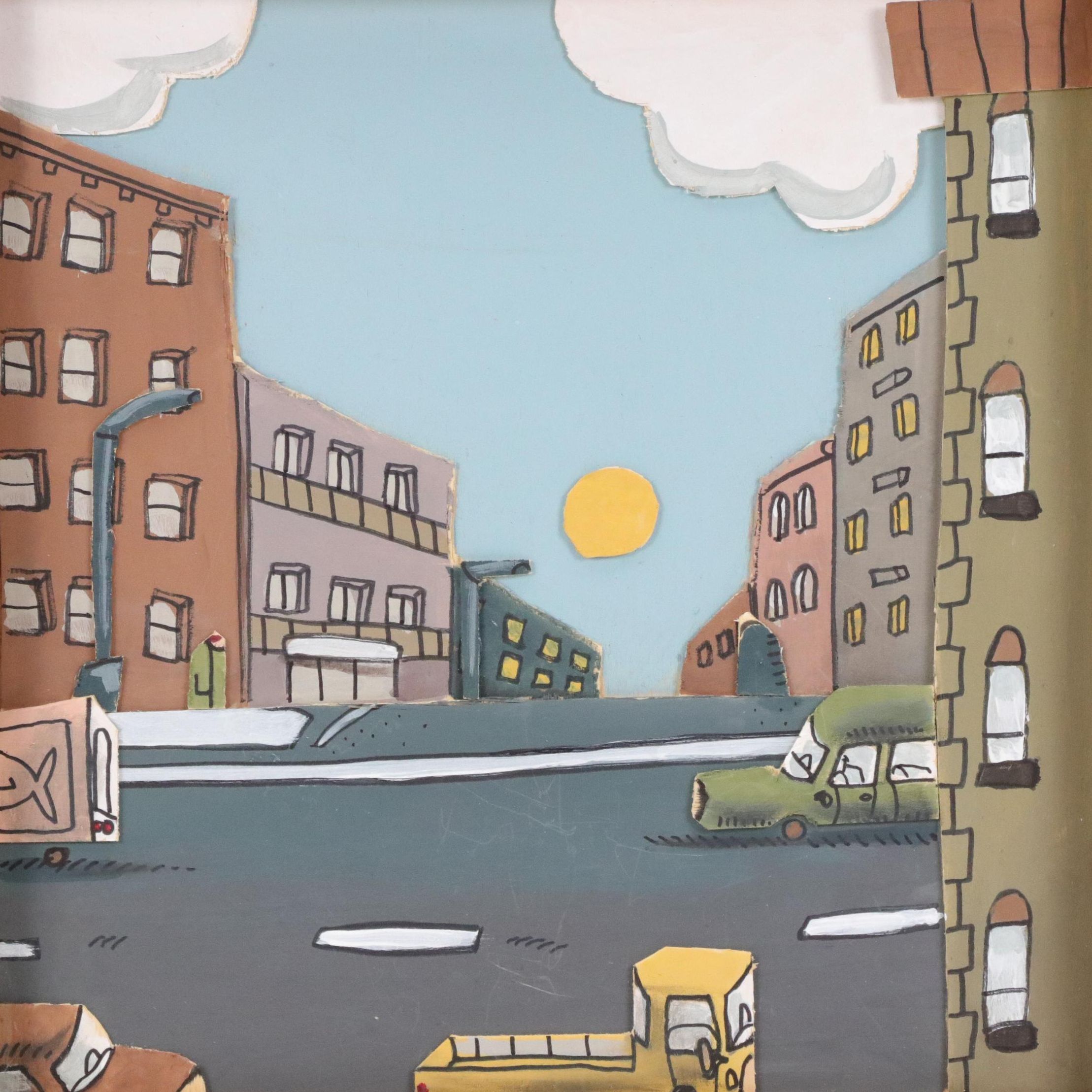 Aaron Wooten Stylized Dimensional Cityscape Acrylic Painting "The Sunrise," 2024