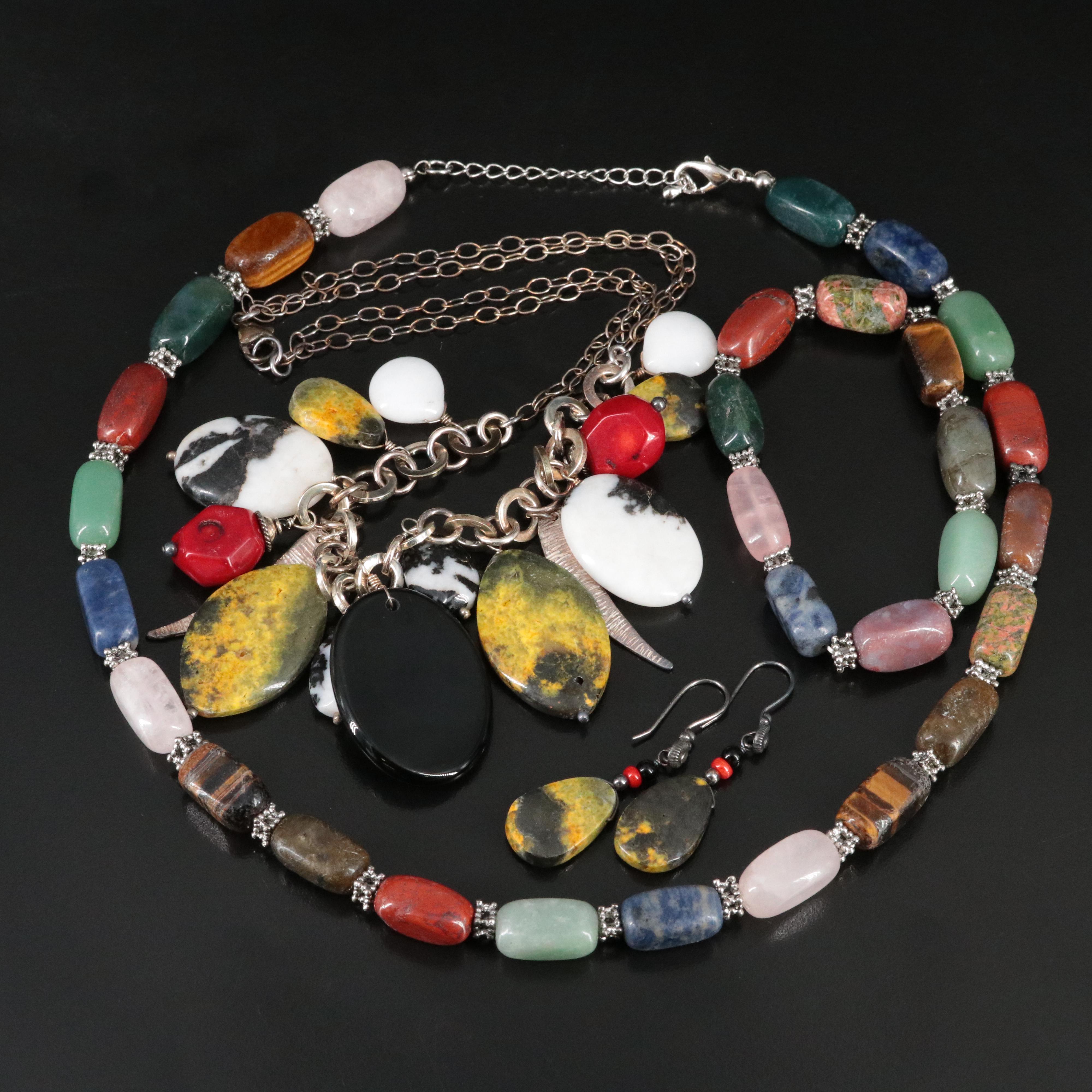 Gemstone Jewelry Collection Including Sterling, Jasper and Rose Quartz