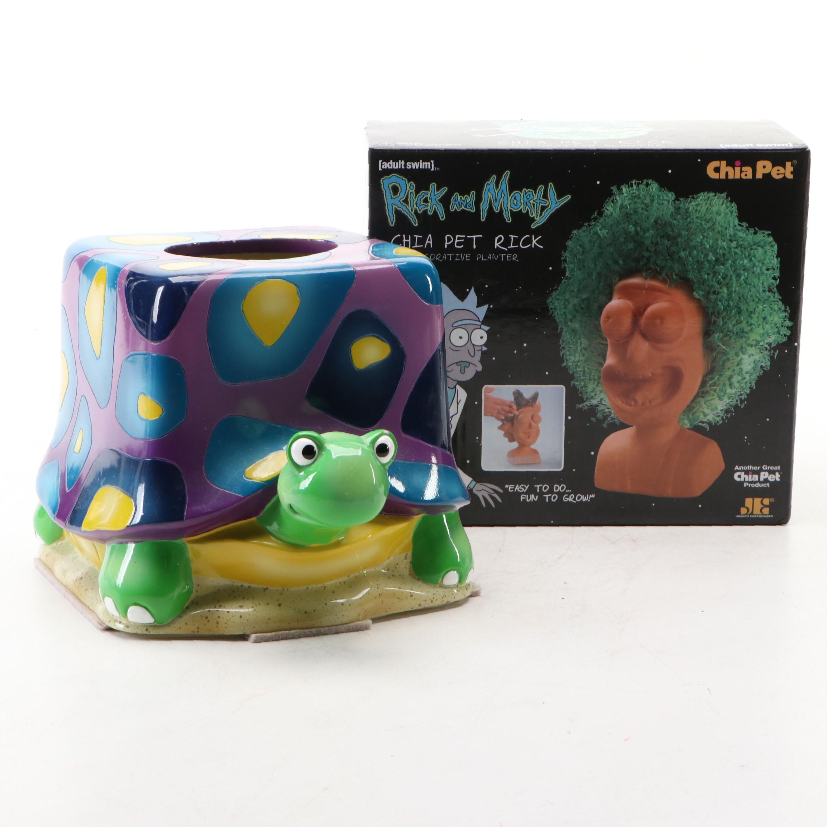 Chia Pet "Rick and Morty" Planter Set with Ceramic Turtle Tissue Box