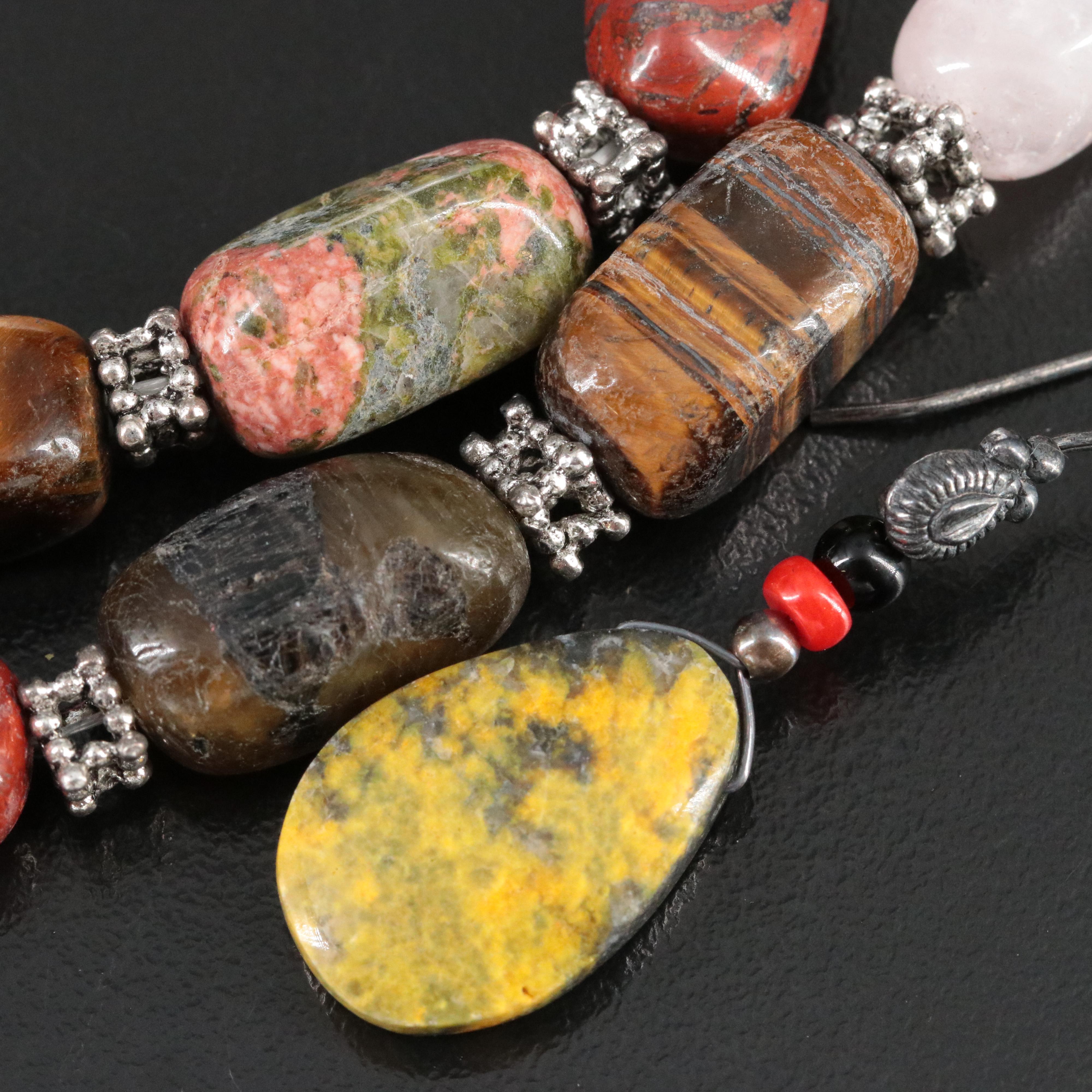 Gemstone Jewelry Collection Including Sterling, Jasper and Rose Quartz