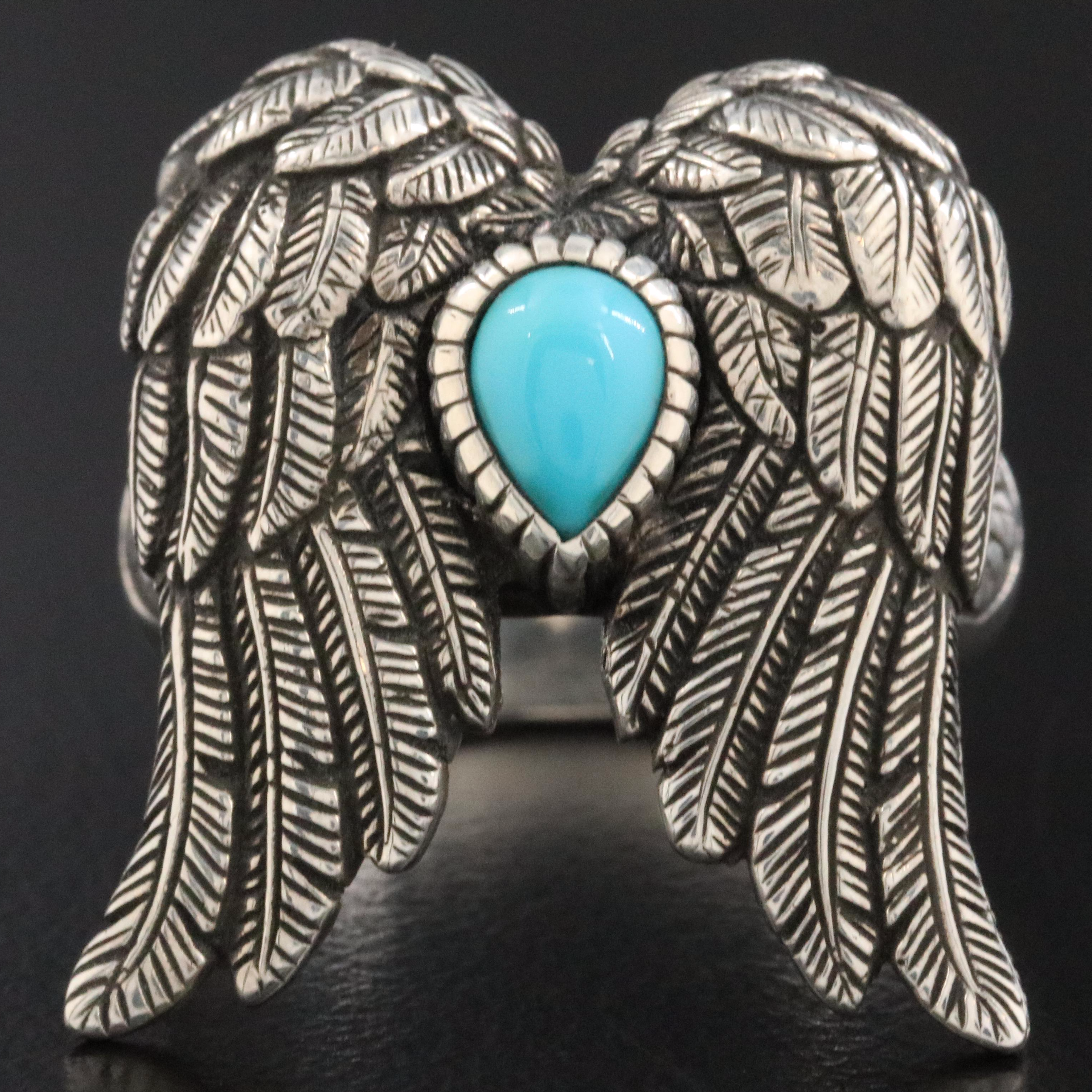 Sterling Turquoise Angel Wings Ring with 18K Accent
