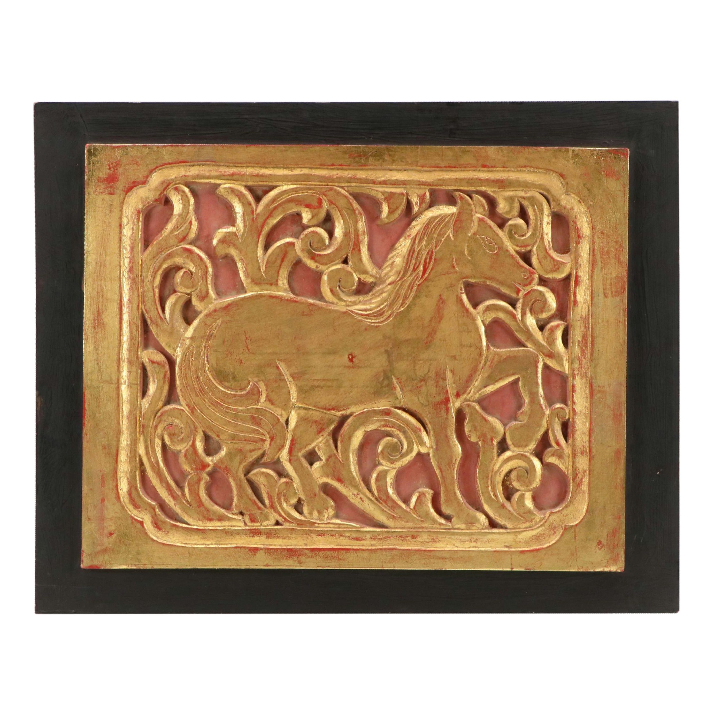 Stylized and Gilded Horse Wall Sculpture, 20th Century