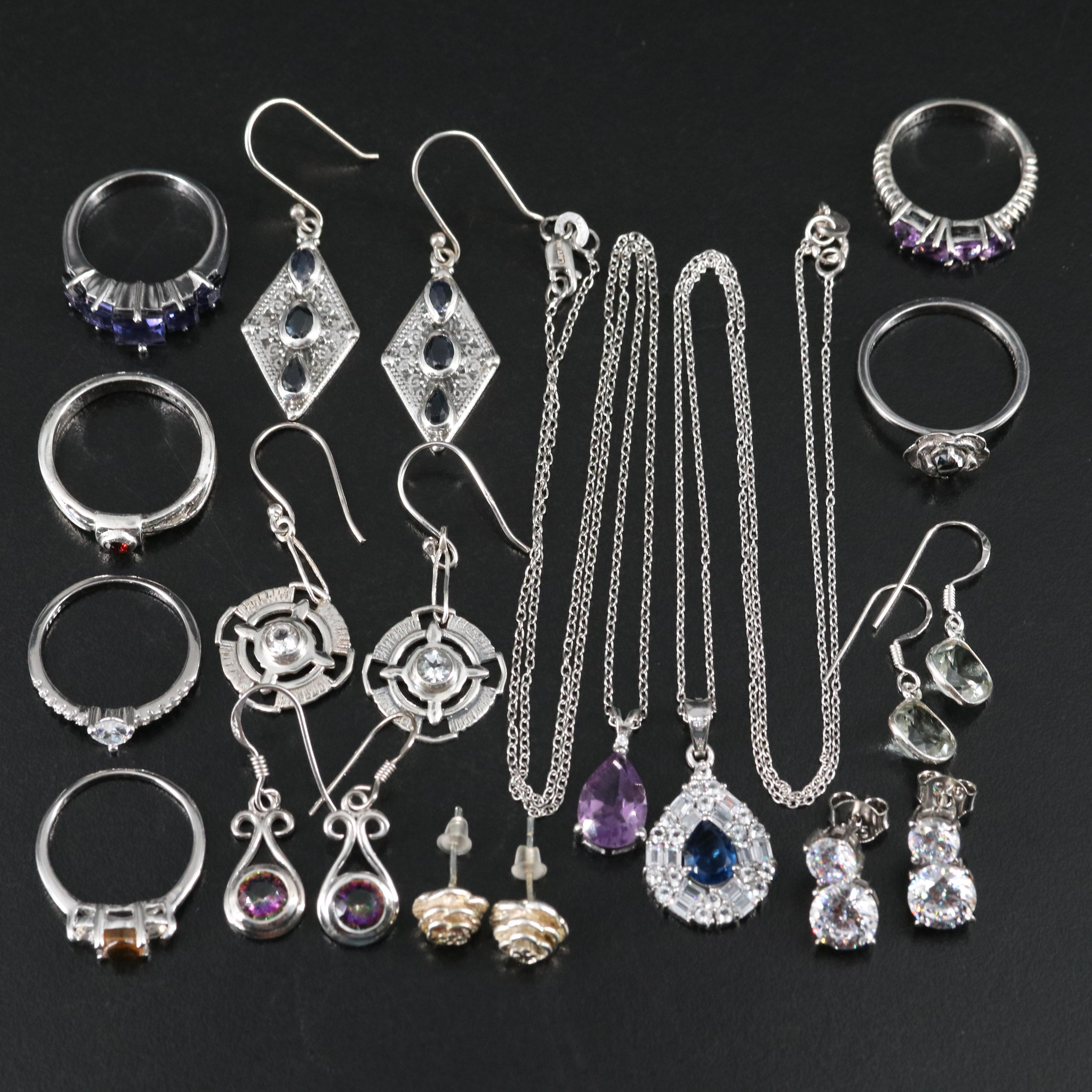 14 Assorted Sterling Silver Rings, Necklaces, and Earrings