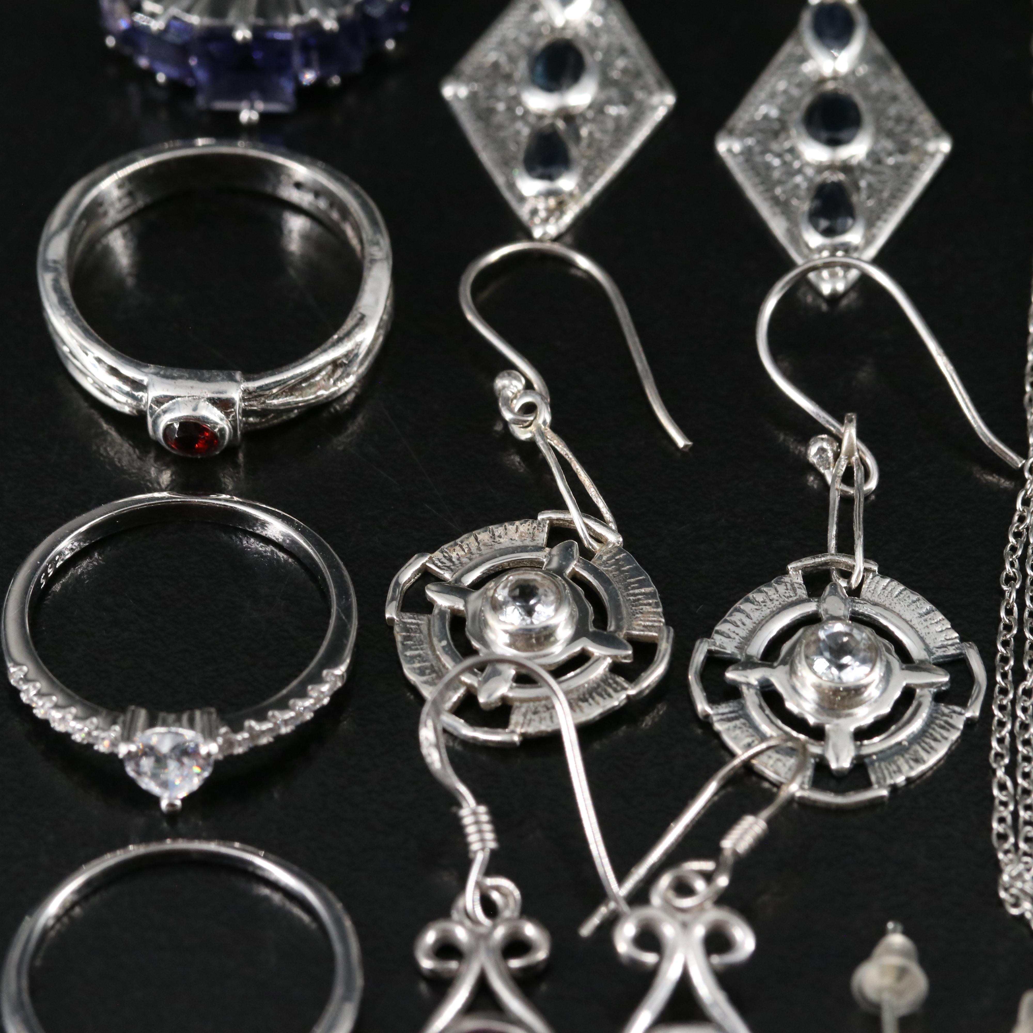 14 Assorted Sterling Silver Rings, Necklaces, and Earrings