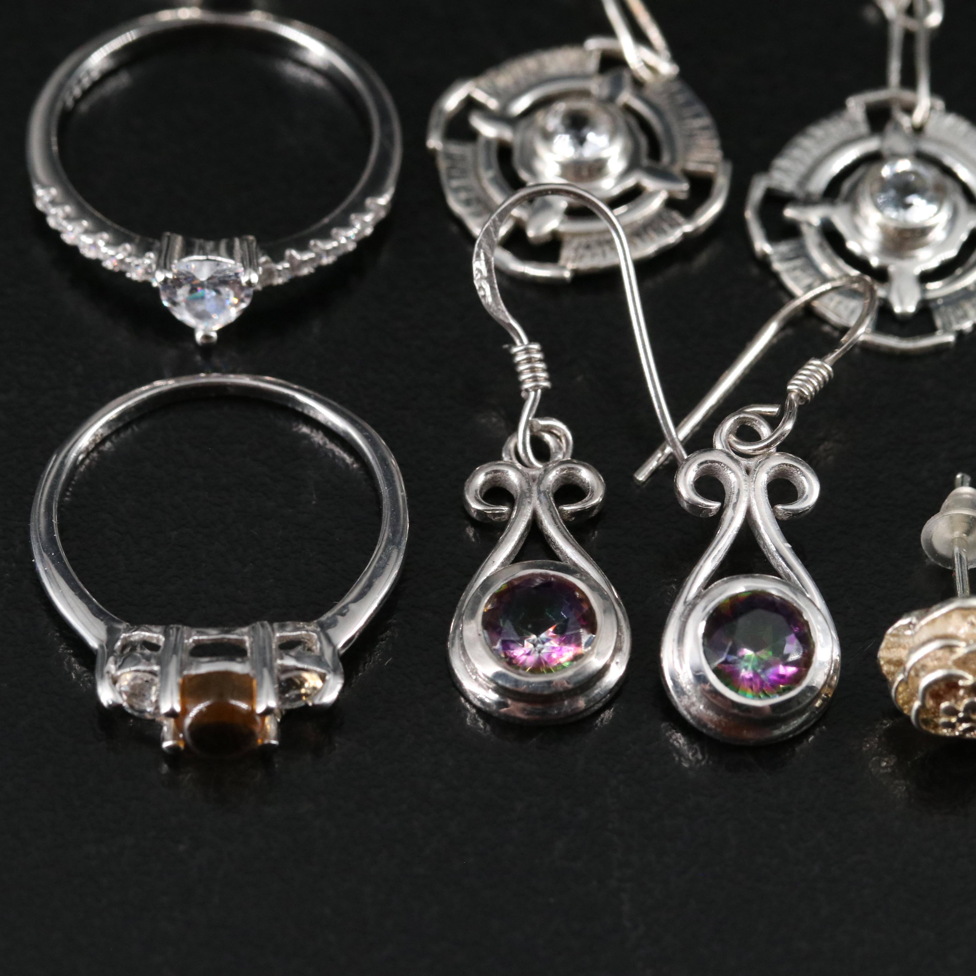 14 Assorted Sterling Silver Rings, Necklaces, and Earrings