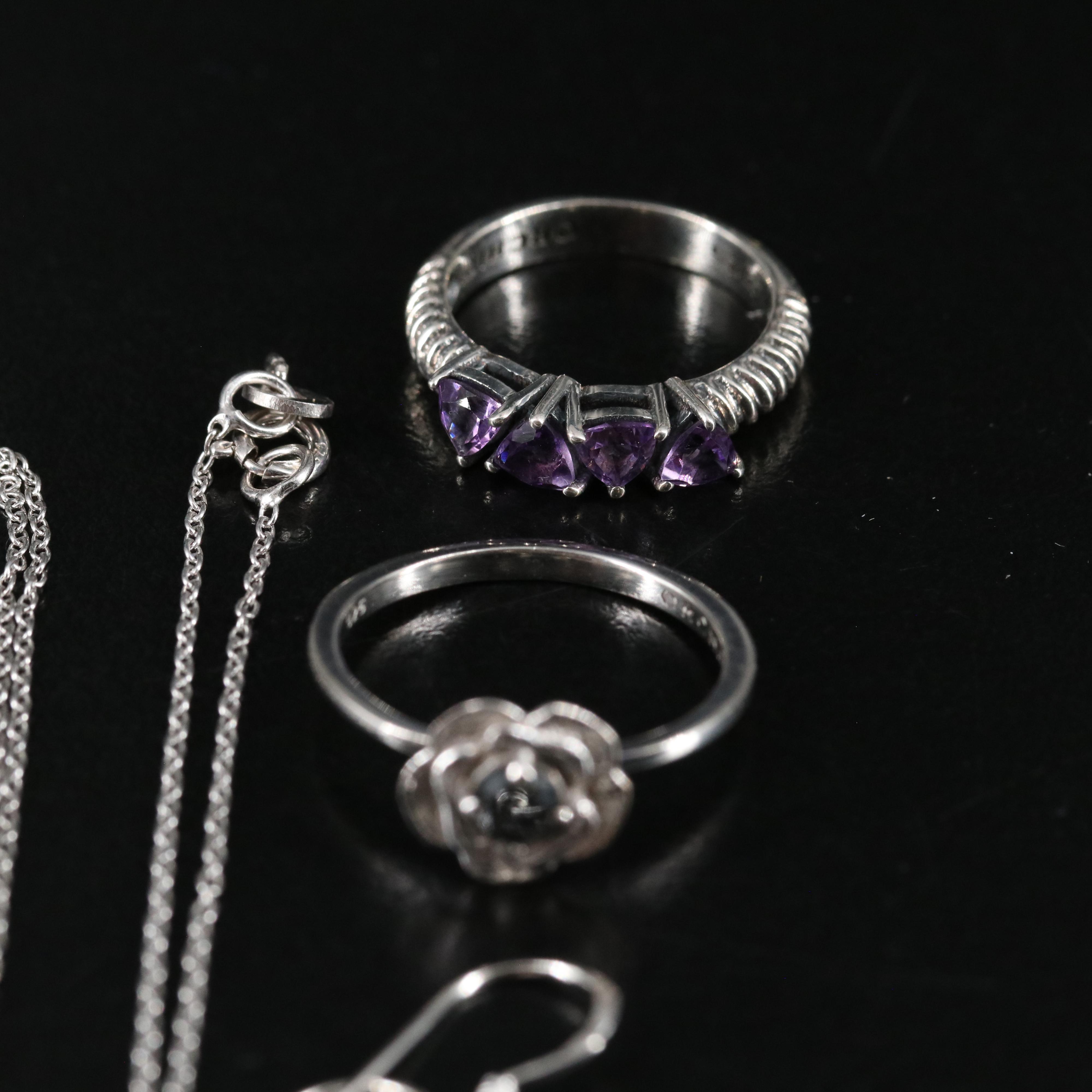 14 Assorted Sterling Silver Rings, Necklaces, and Earrings