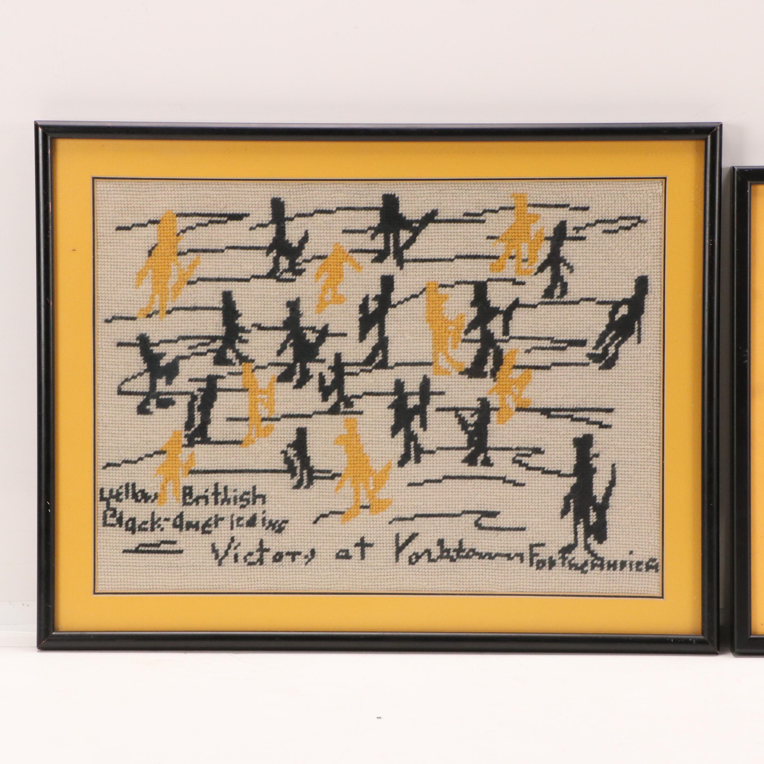 Needlepoint Embroidery Adapted From Child's Drawing "Victory at Yorktown"