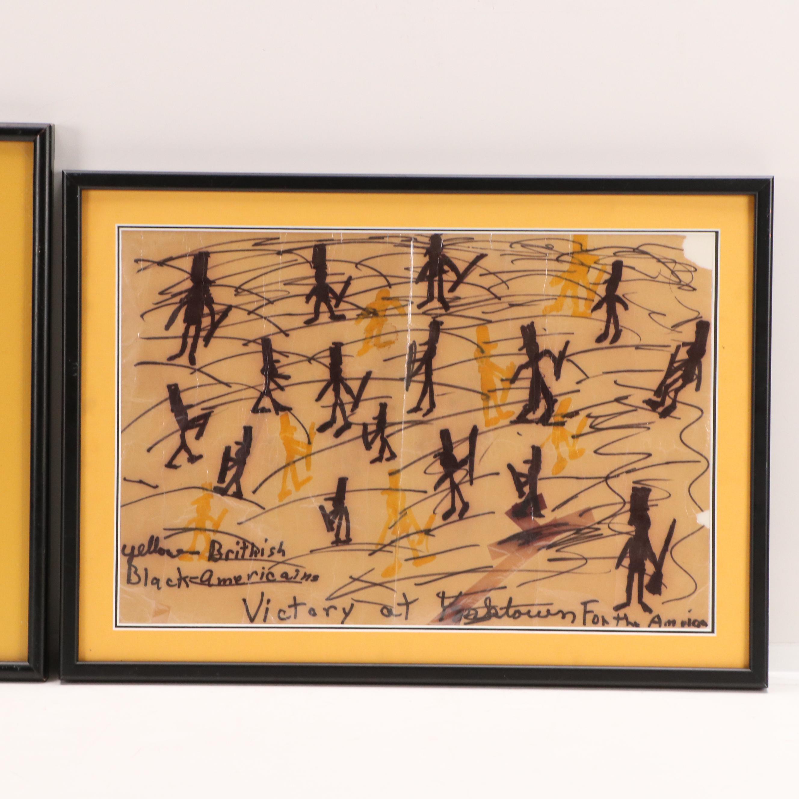 Needlepoint Embroidery Adapted From Child's Drawing "Victory at Yorktown"