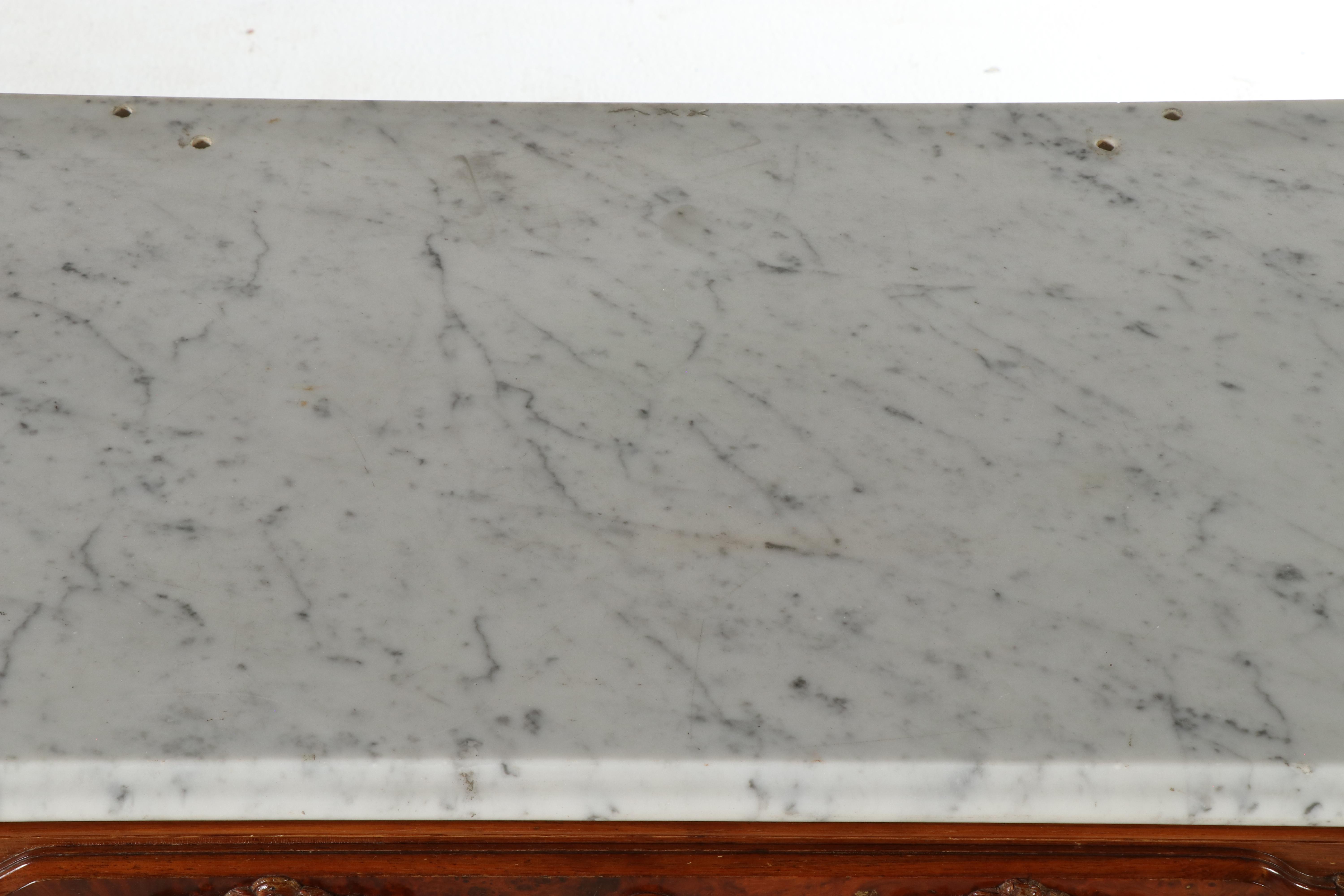 Victorian Walnut, Burl Walnut, and White Marble Washstand, Late 19th Century