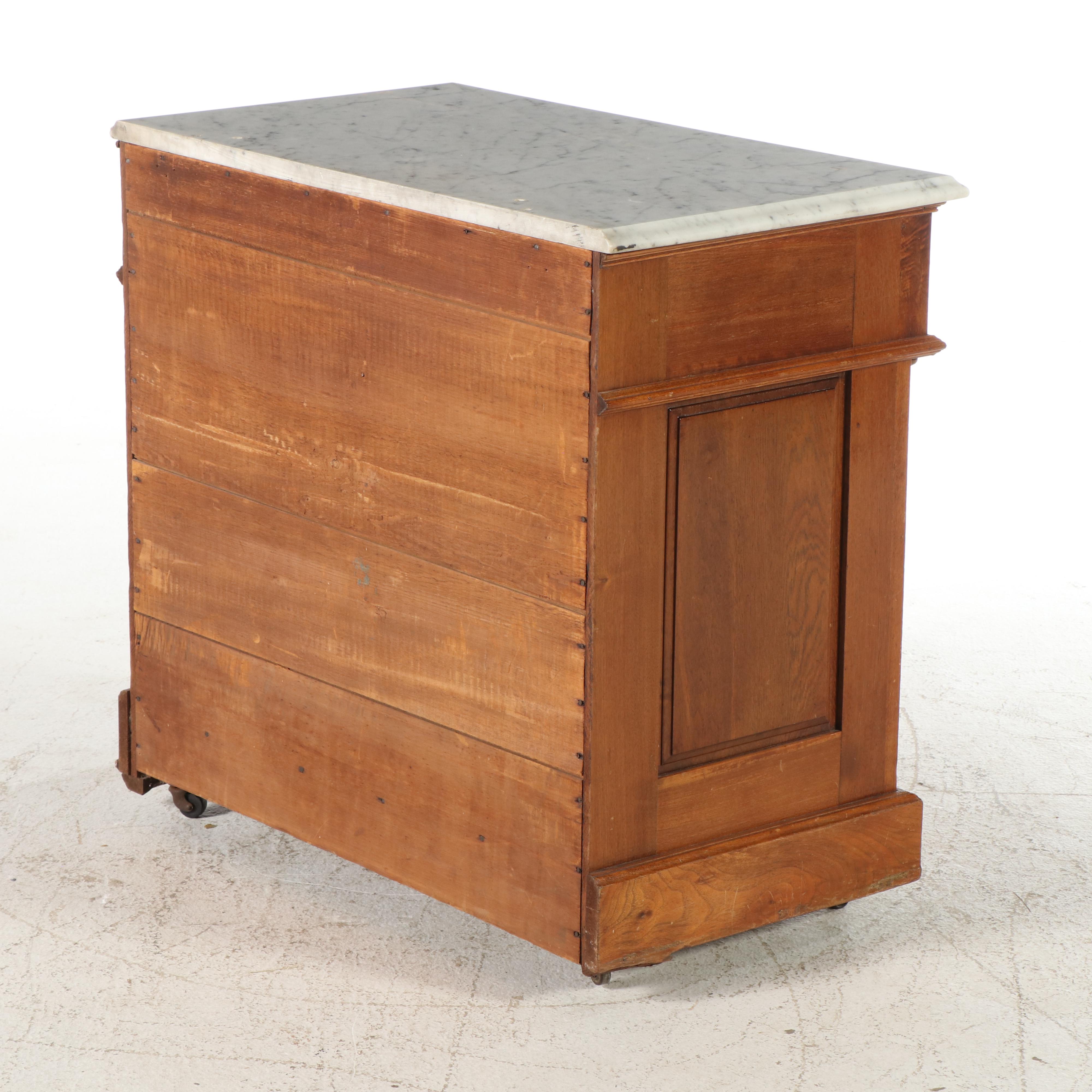 Victorian Walnut, Burl Walnut, and White Marble Washstand, Late 19th Century