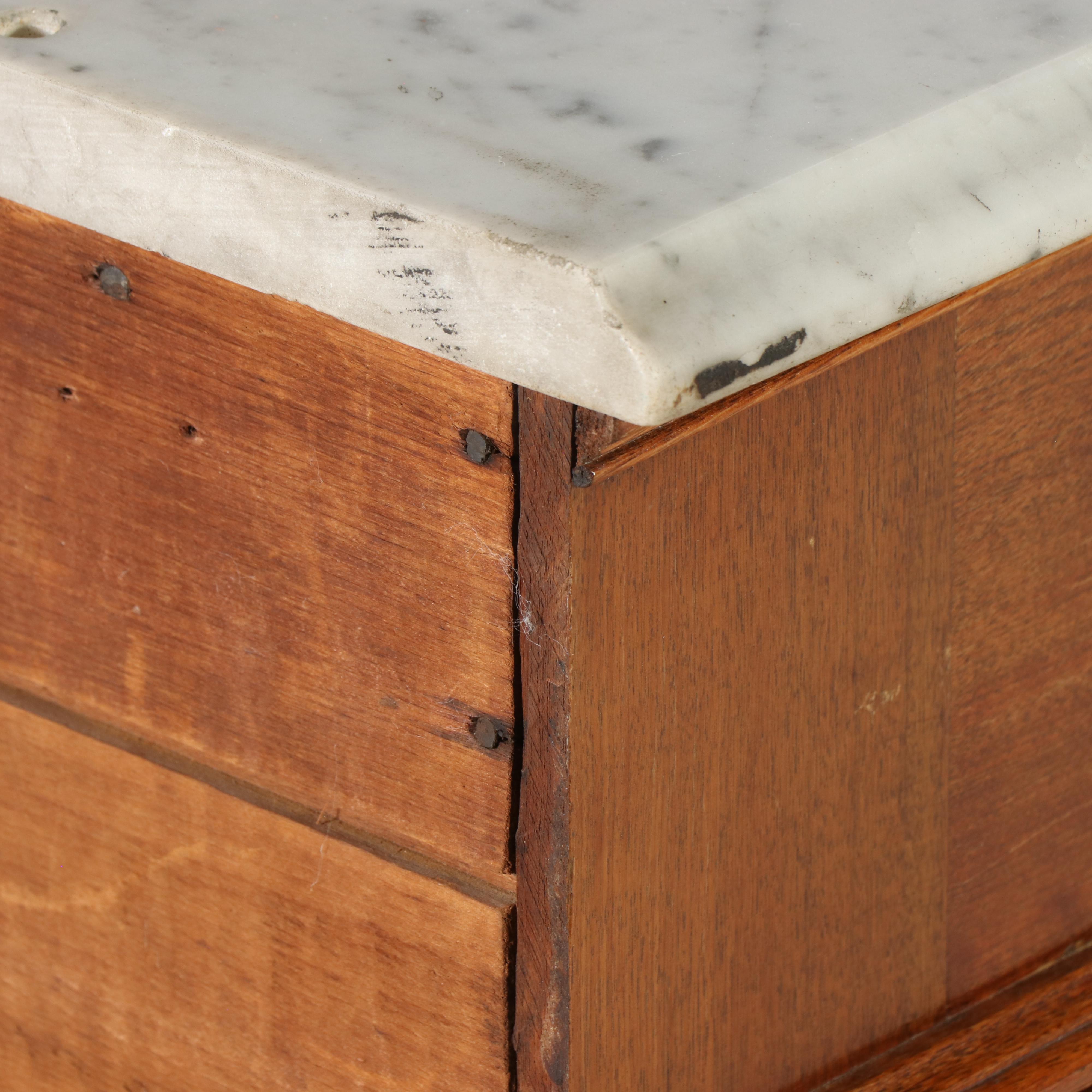Victorian Walnut, Burl Walnut, and White Marble Washstand, Late 19th Century