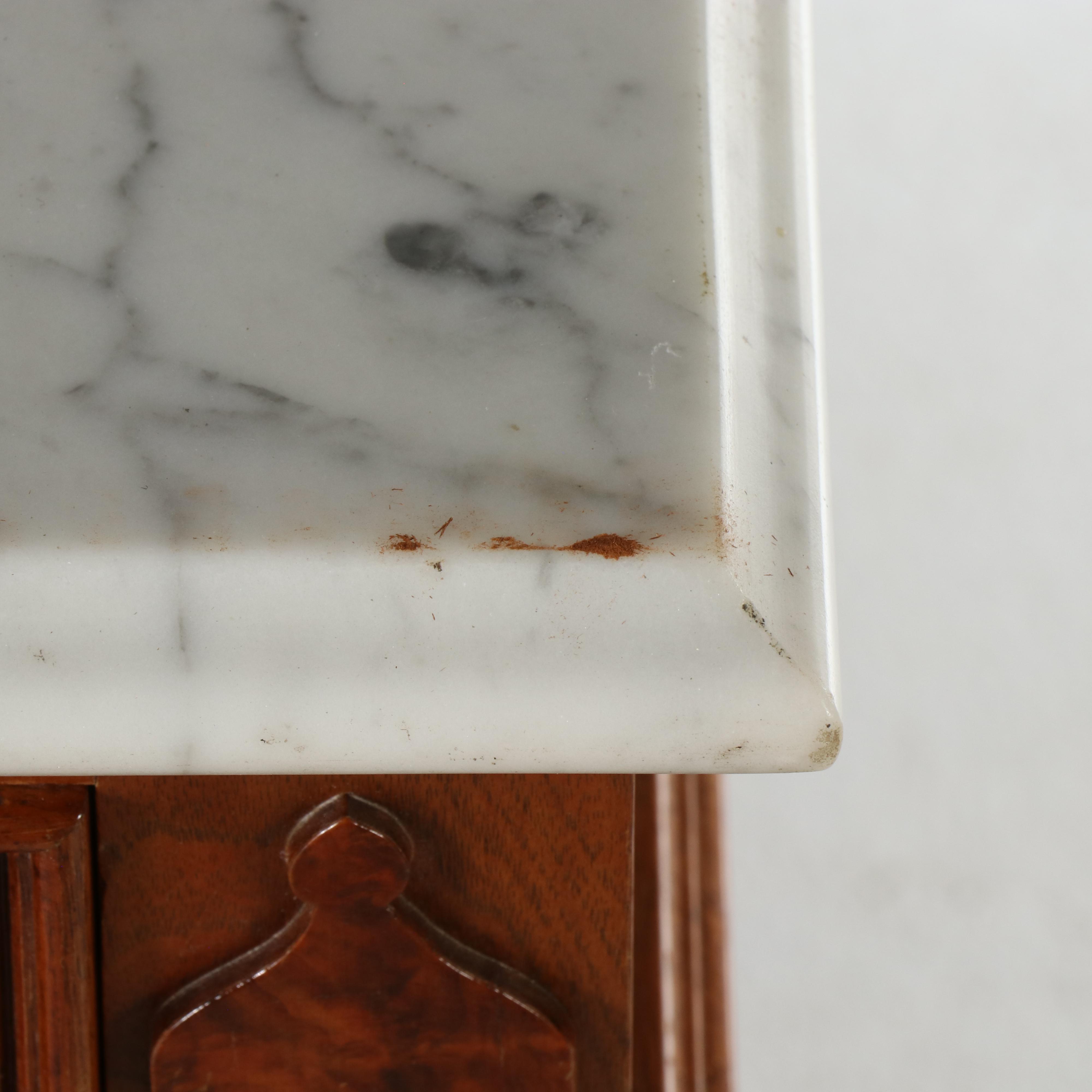 Victorian Walnut, Burl Walnut, and White Marble Washstand, Late 19th Century