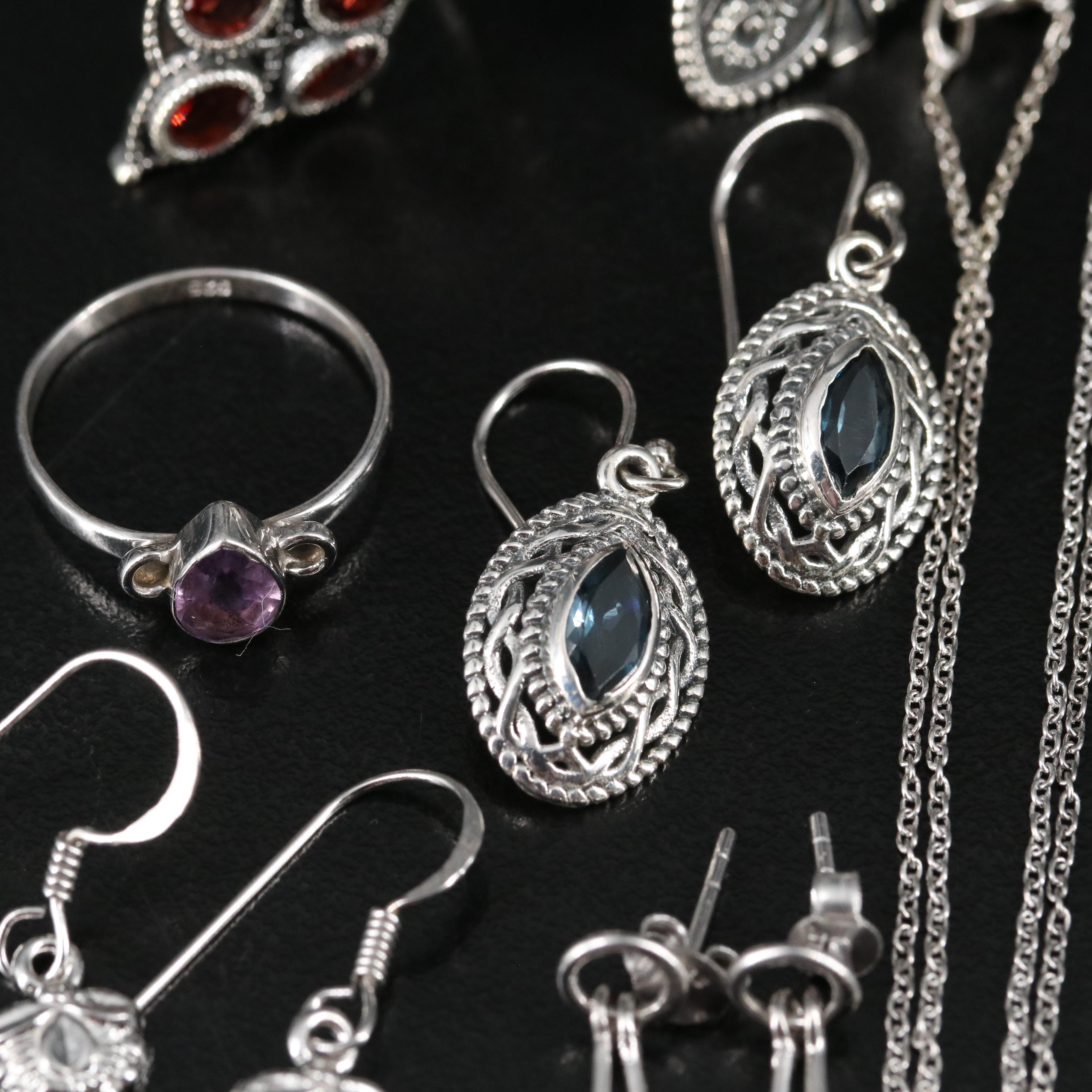 14 Assorted Sterling Silver Rings, Necklaces, and Earrings