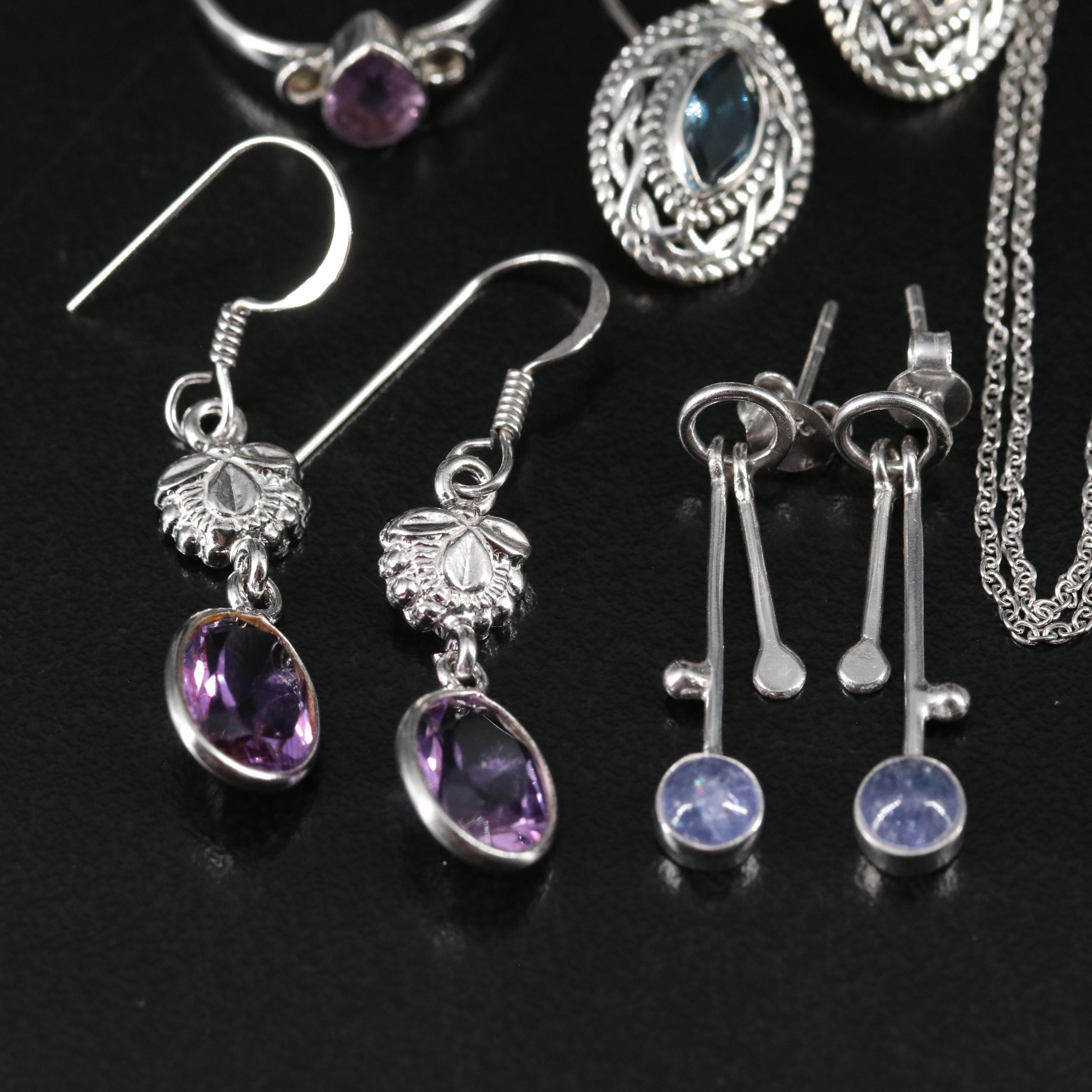 14 Assorted Sterling Silver Rings, Necklaces, and Earrings