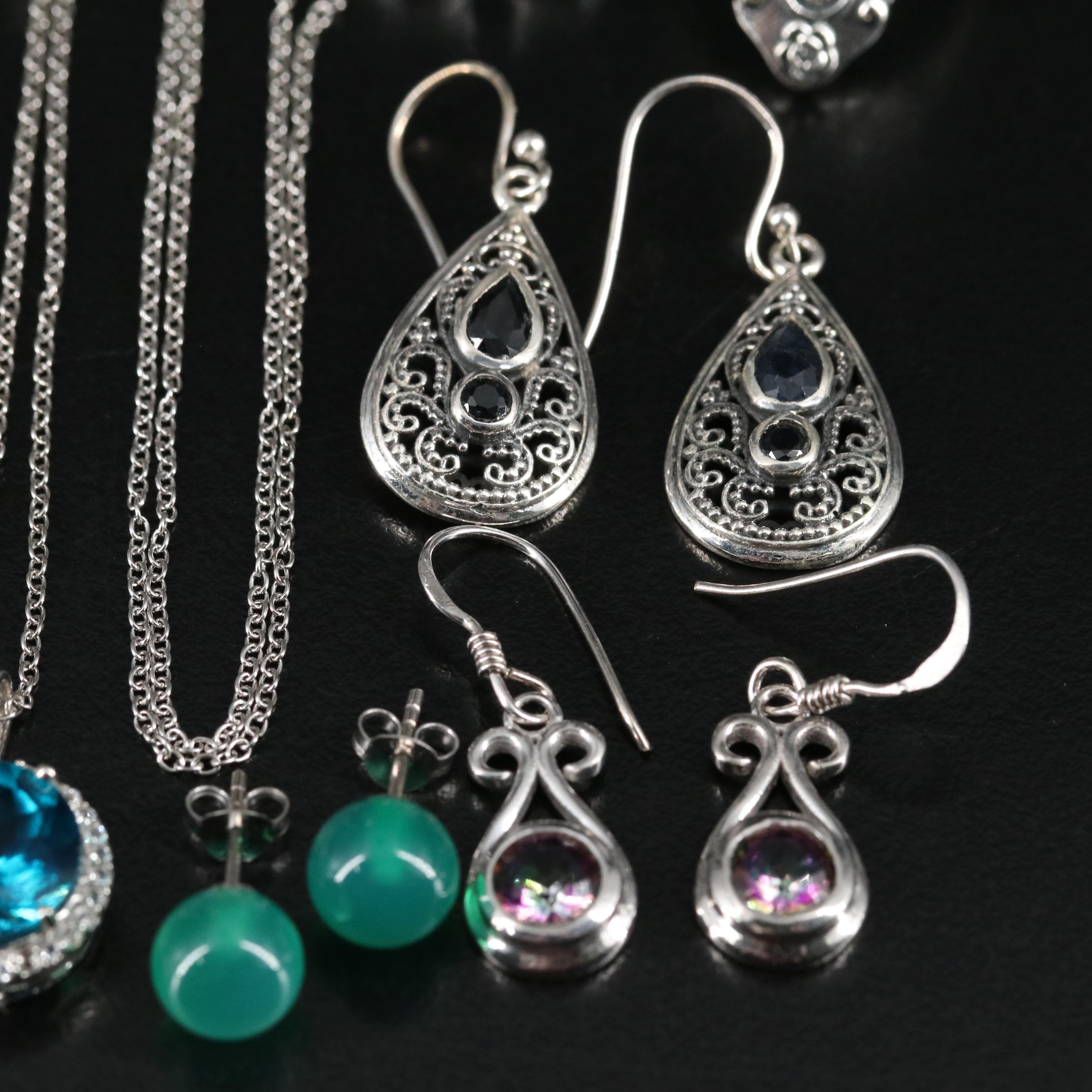 14 Assorted Sterling Silver Rings, Necklaces, and Earrings