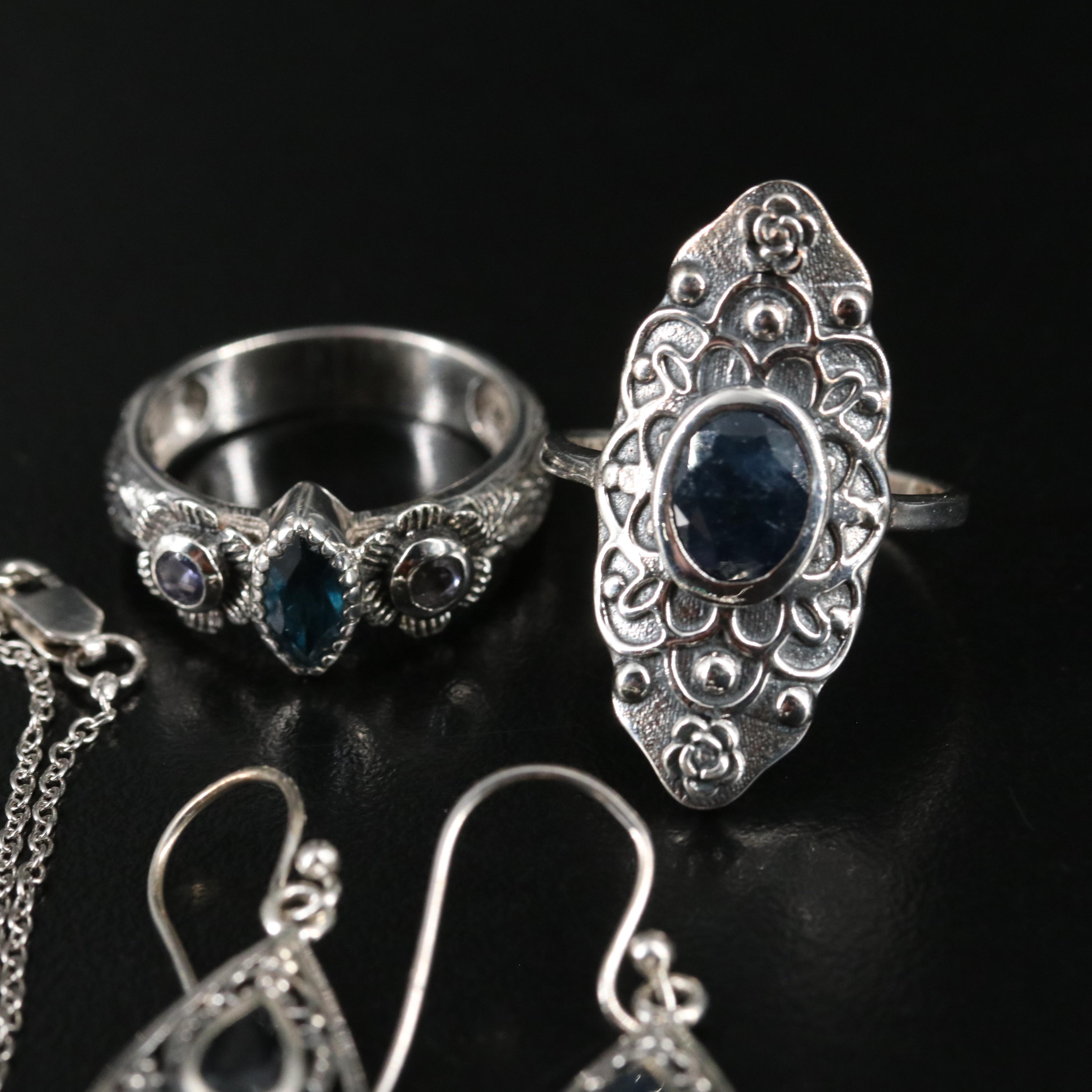 14 Assorted Sterling Silver Rings, Necklaces, and Earrings