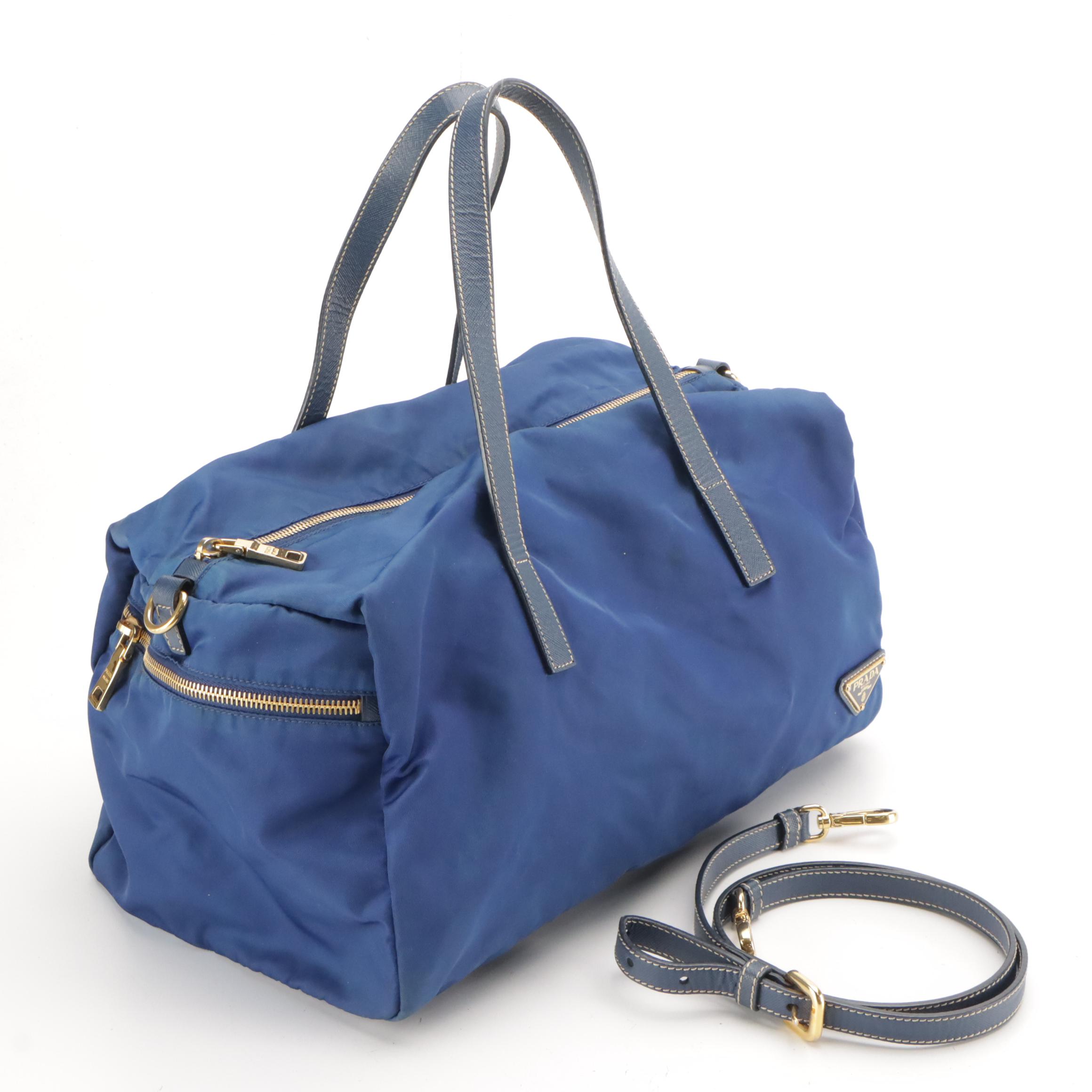 Prada Blue Tessuto Nylon and Saffiano Leather Two-Way Bag