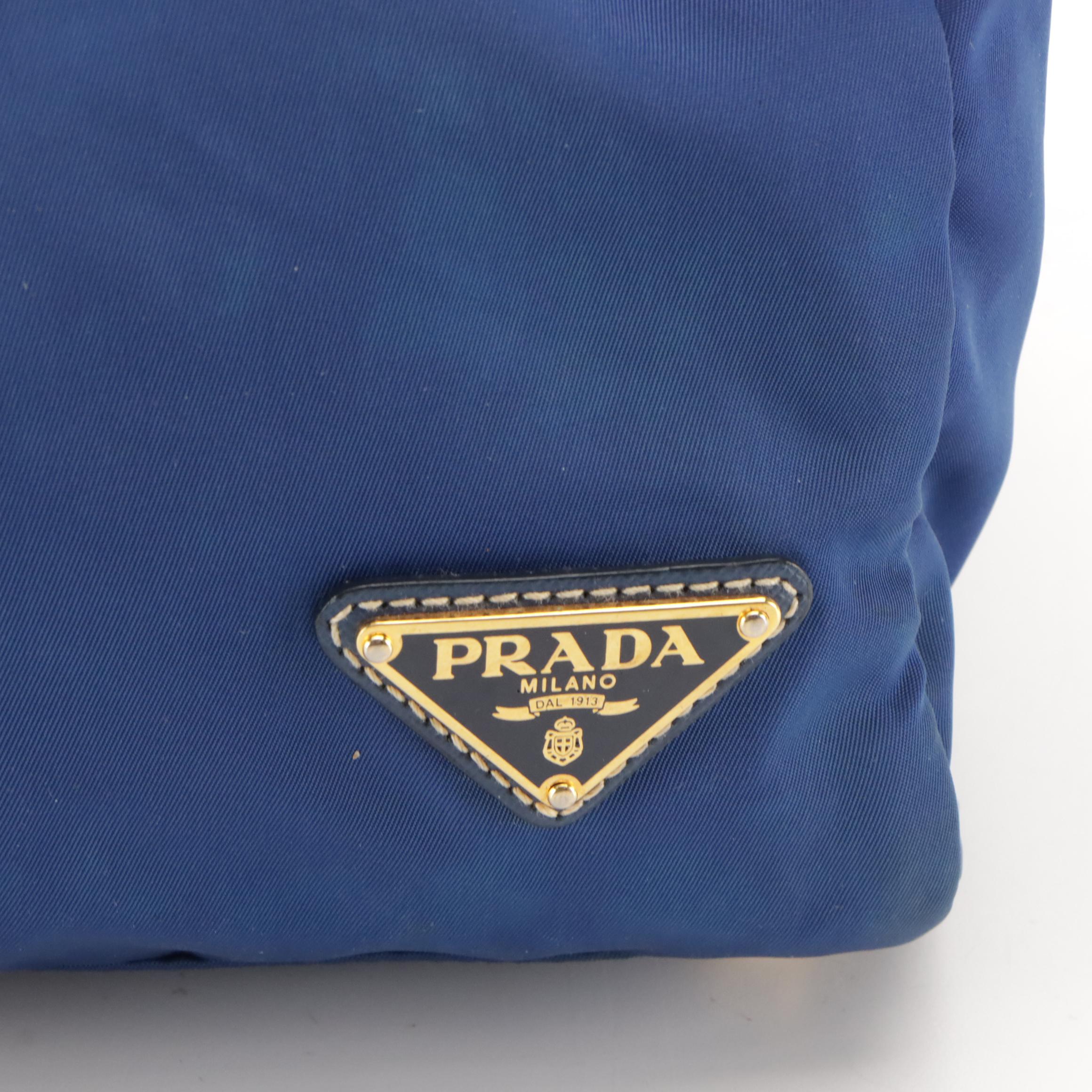 Prada Blue Tessuto Nylon and Saffiano Leather Two-Way Bag