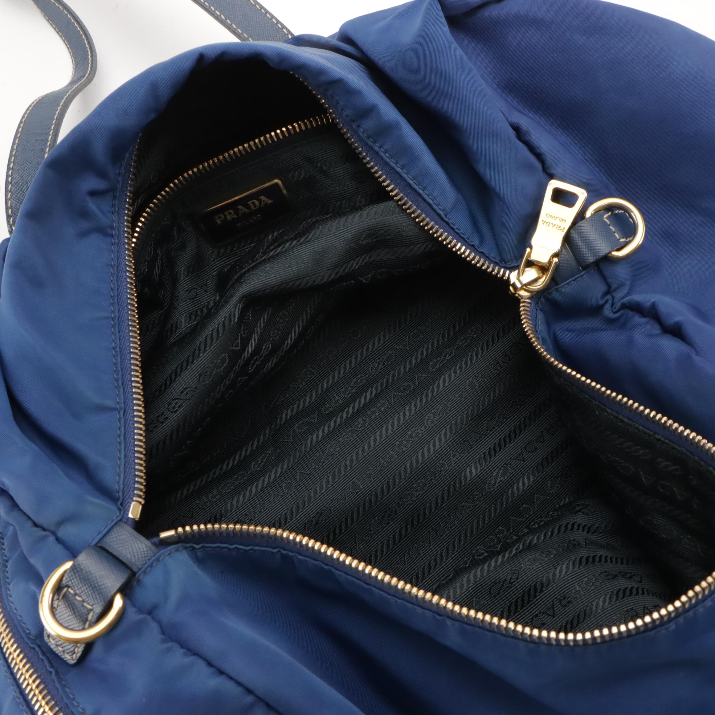Prada Blue Tessuto Nylon and Saffiano Leather Two-Way Bag