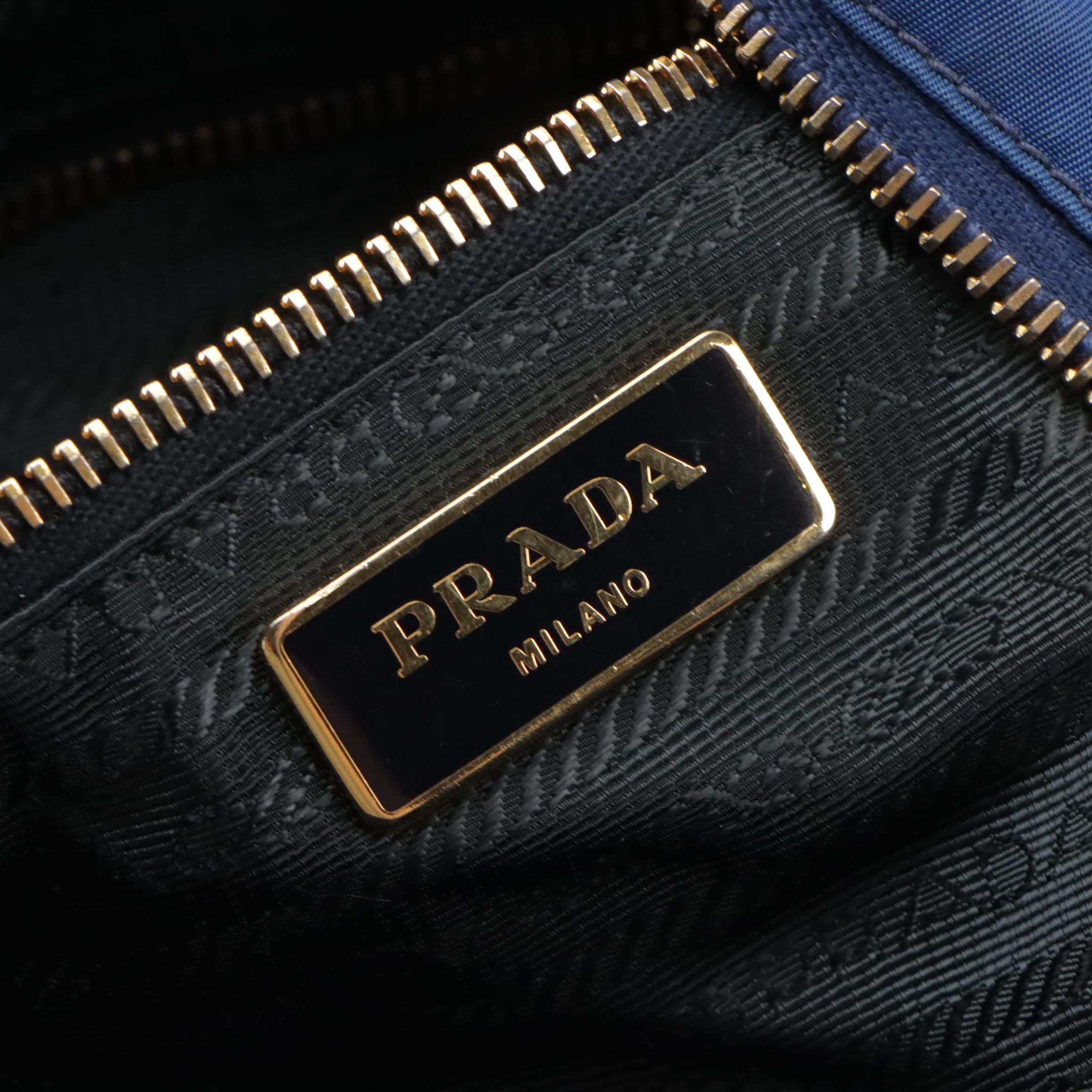 Prada Blue Tessuto Nylon and Saffiano Leather Two-Way Bag