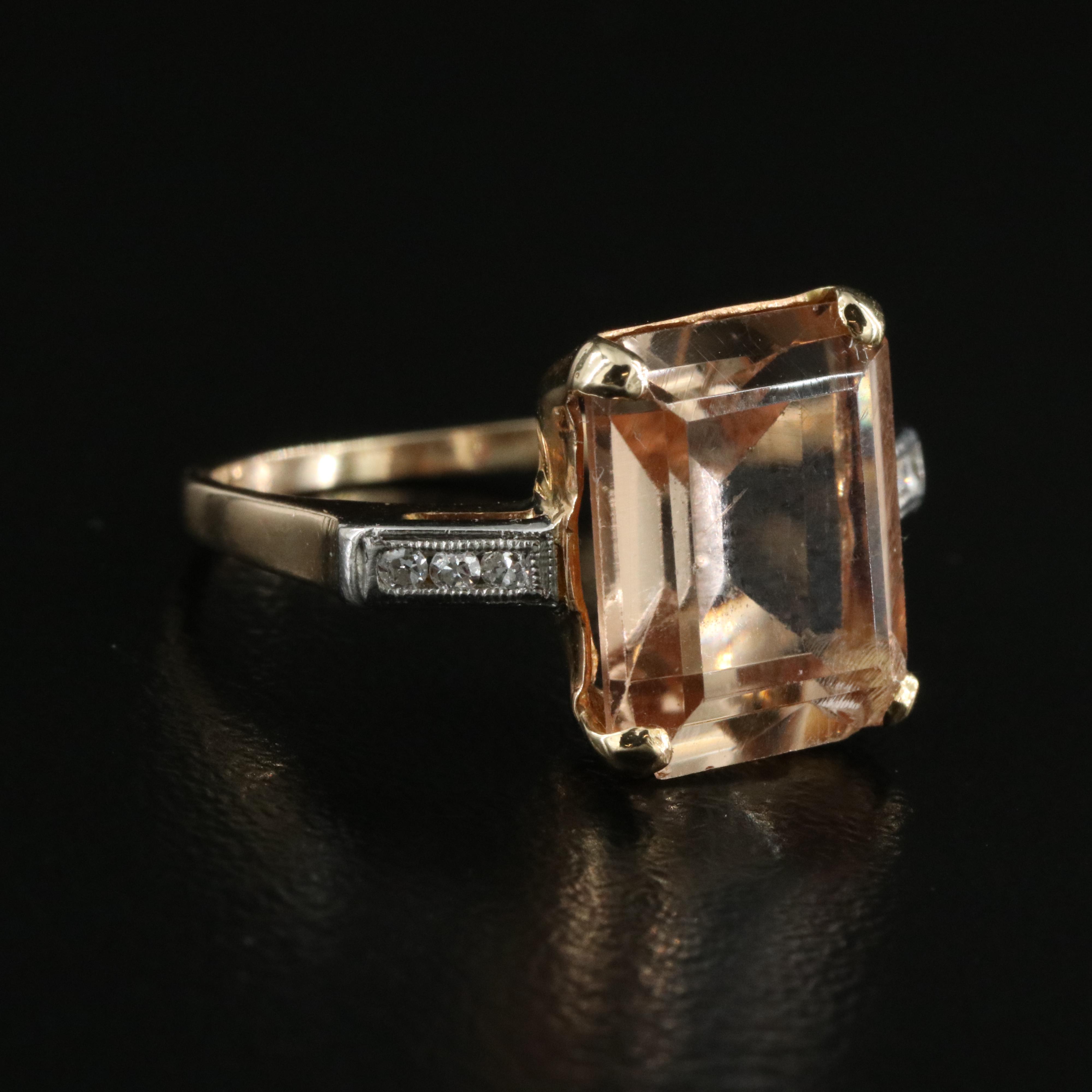 Vintage 14K Topaz and Diamond Ring with Platinum Accents
