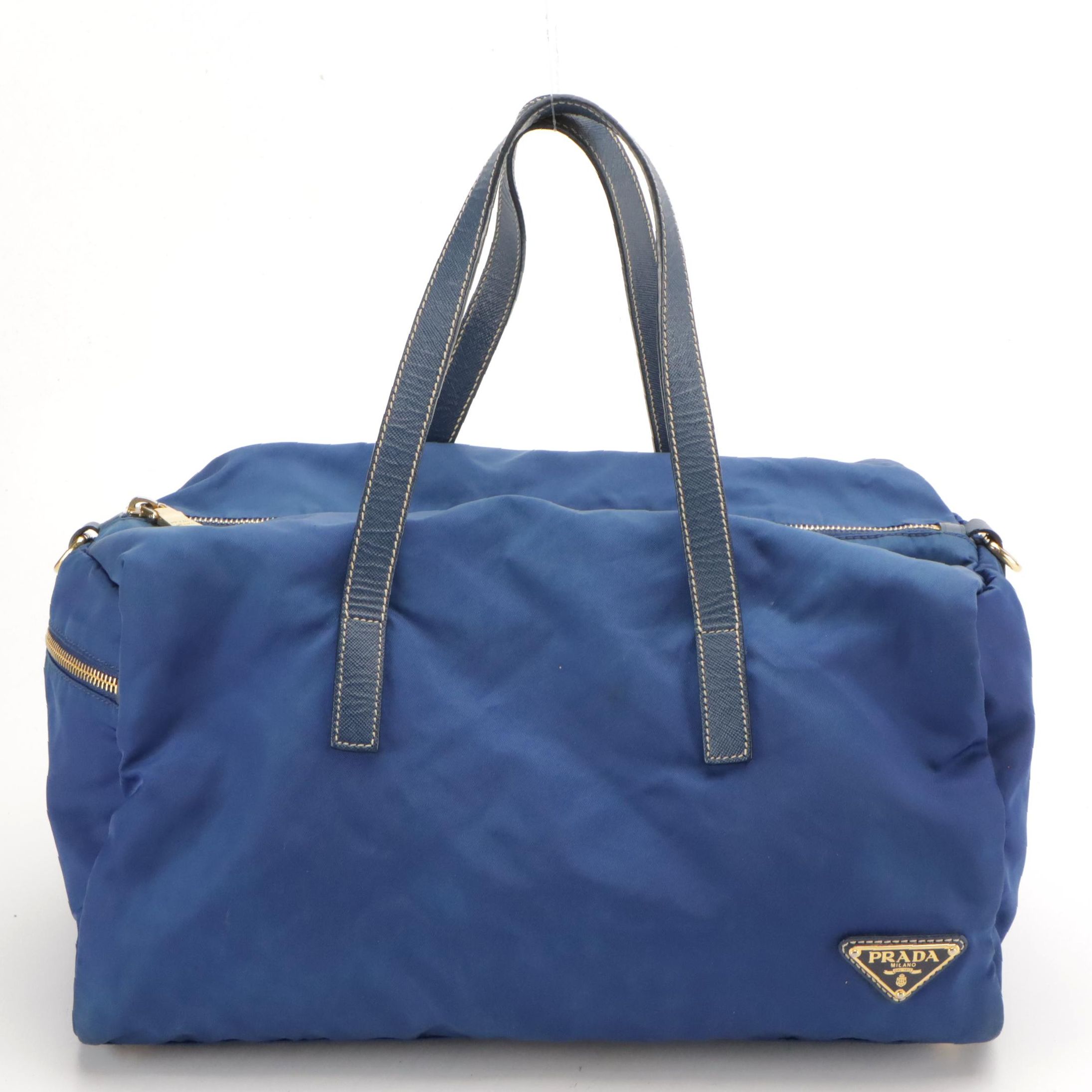 Prada Blue Tessuto Nylon and Saffiano Leather Two-Way Bag