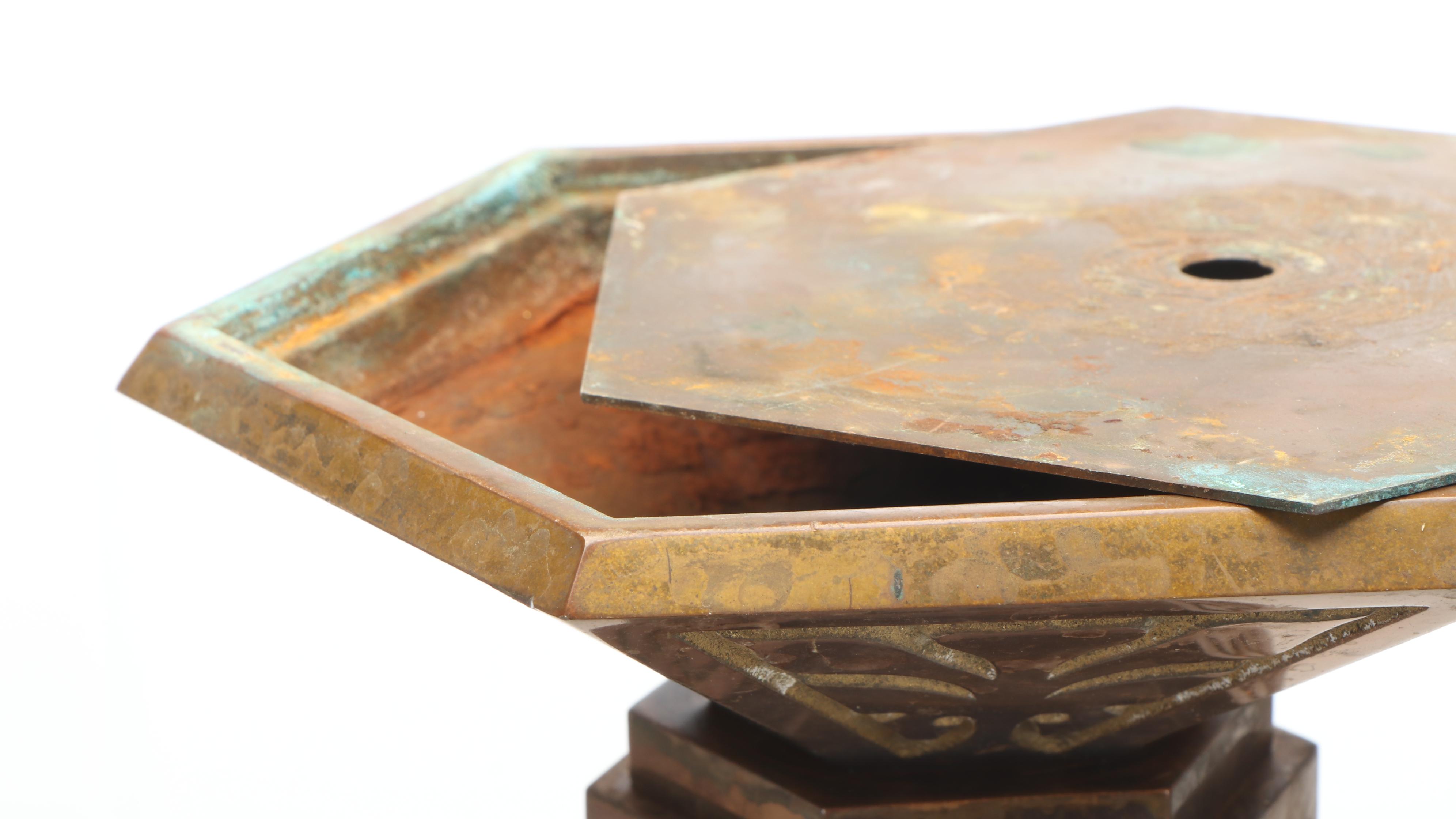 Pair of Gothic Style Brass and Copper Hexagonal Altar Candle Holders