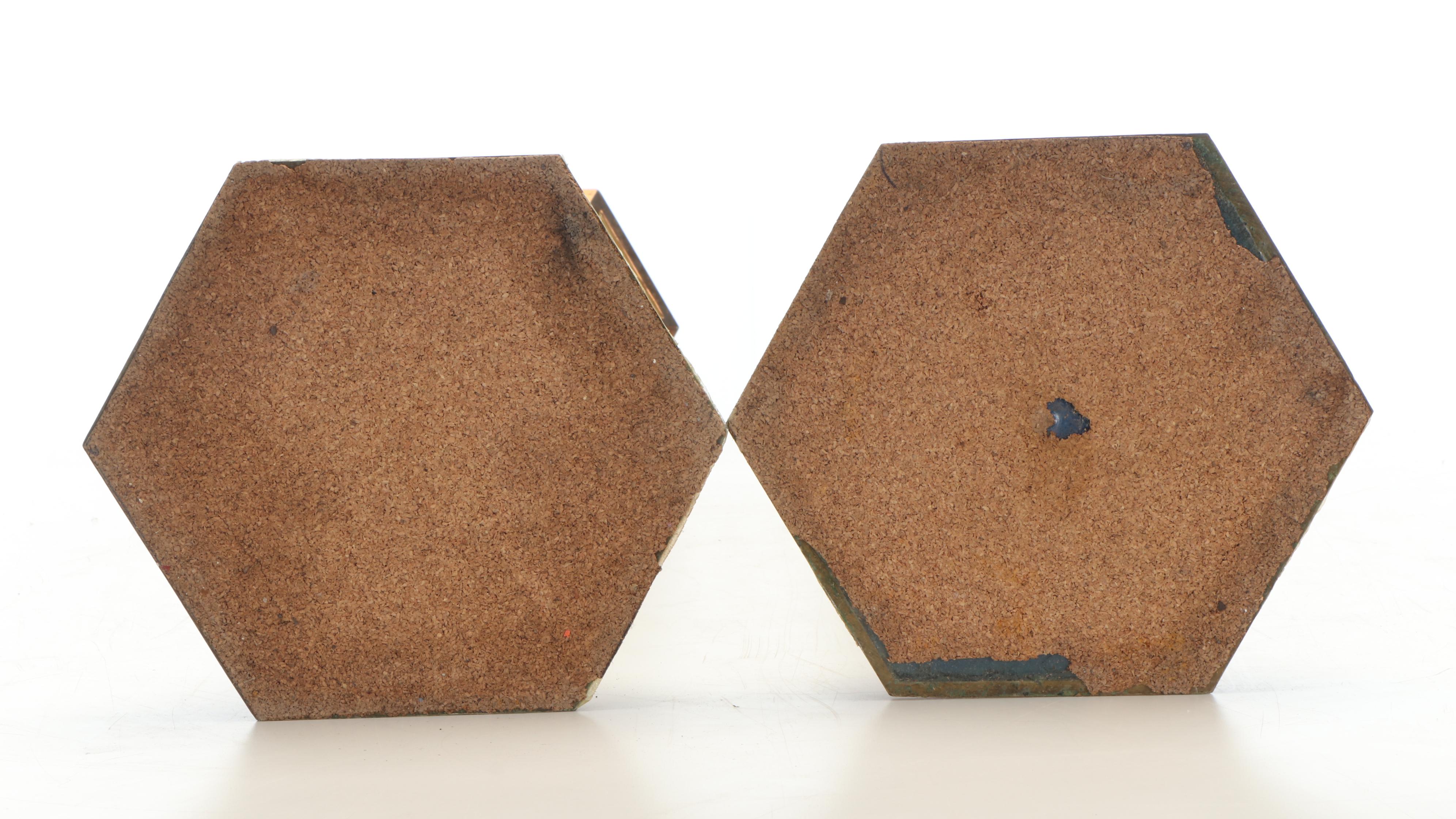 Pair of Gothic Style Brass and Copper Hexagonal Altar Candle Holders