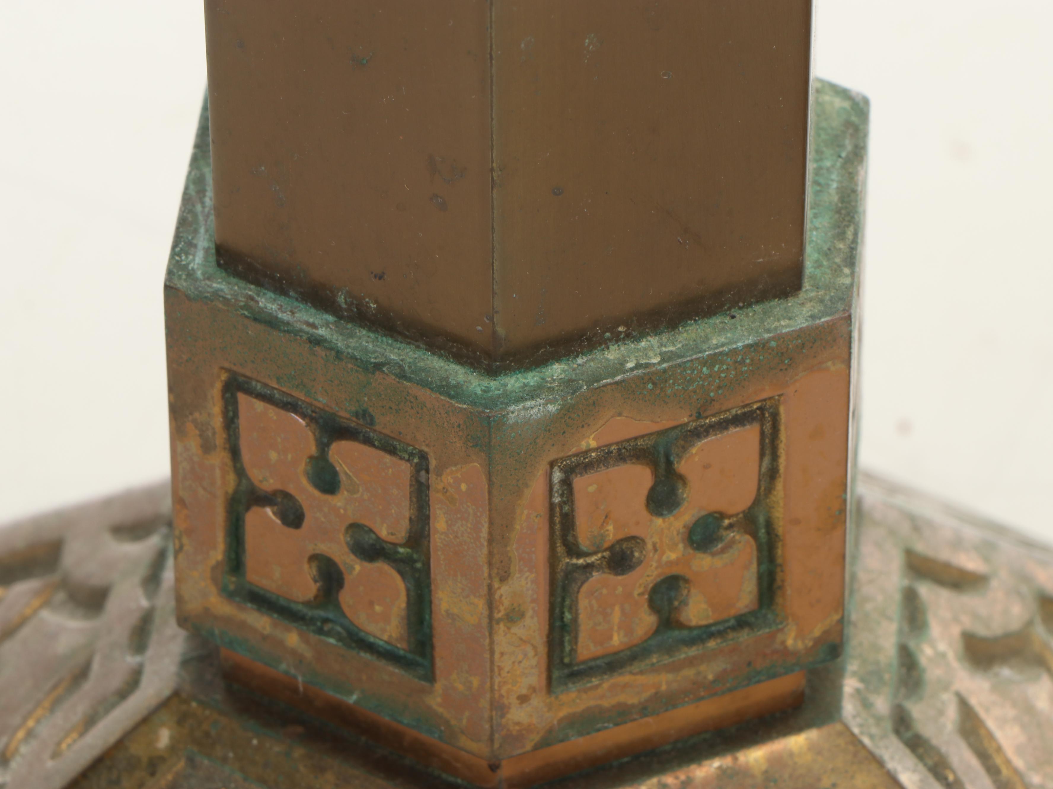 Pair of Gothic Style Brass and Copper Hexagonal Altar Candle Holders