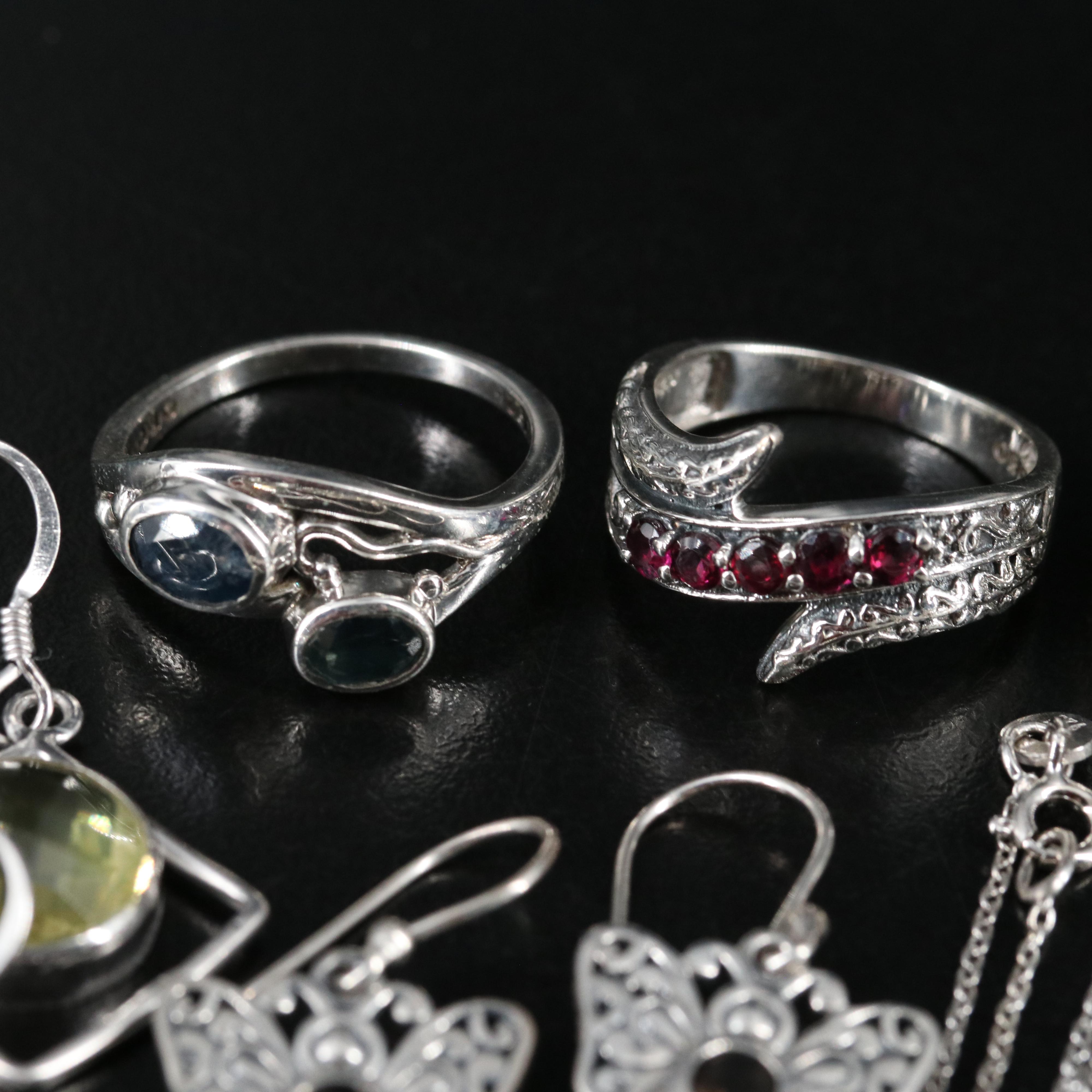 14 Assorted Sterling Silver Rings, Necklaces, and Earrings