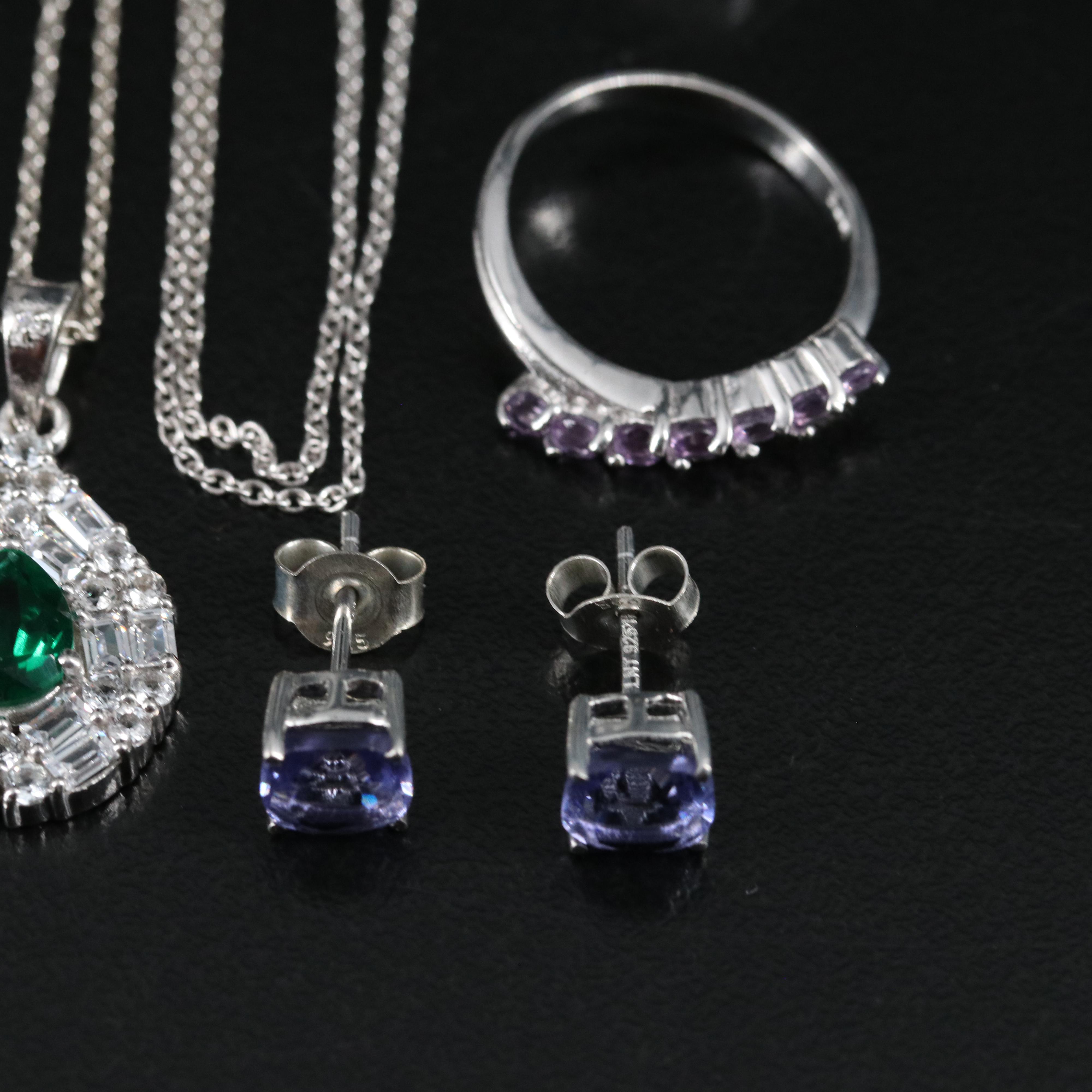 14 Assorted Sterling Silver Rings, Necklaces, and Earrings