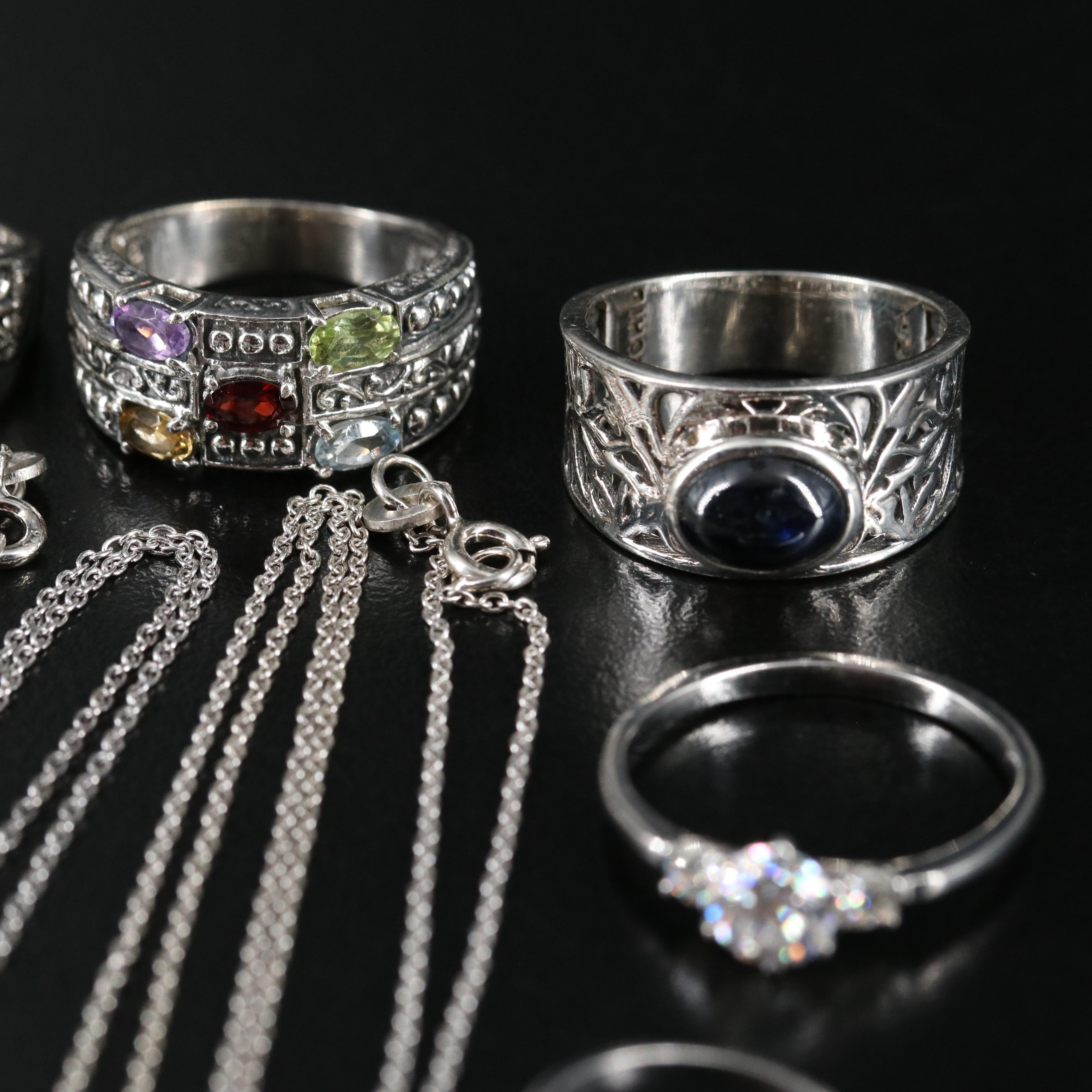 14 Assorted Sterling Silver Rings, Necklaces, and Earrings