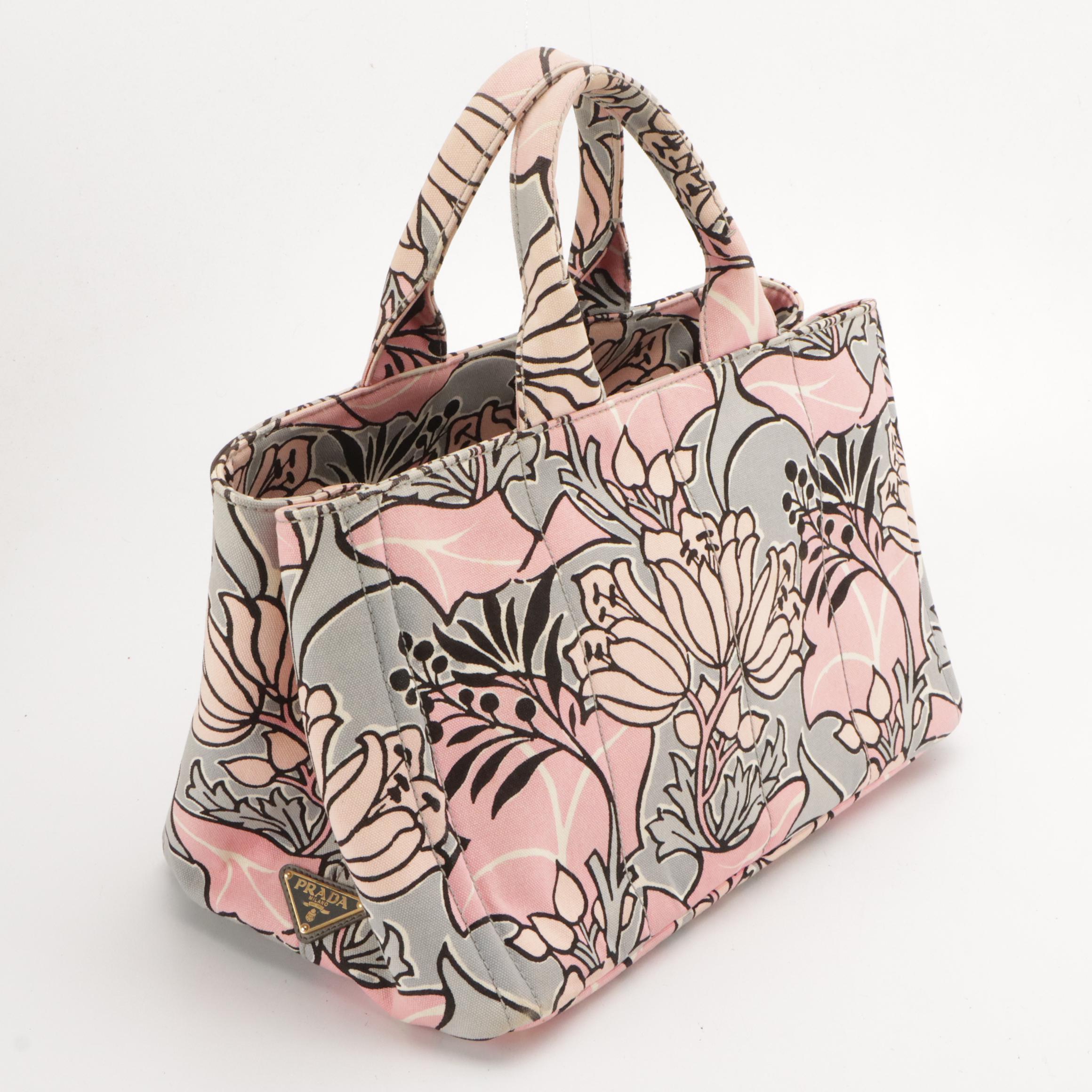Prada Floral Print Canvas Stampata Tote Bag