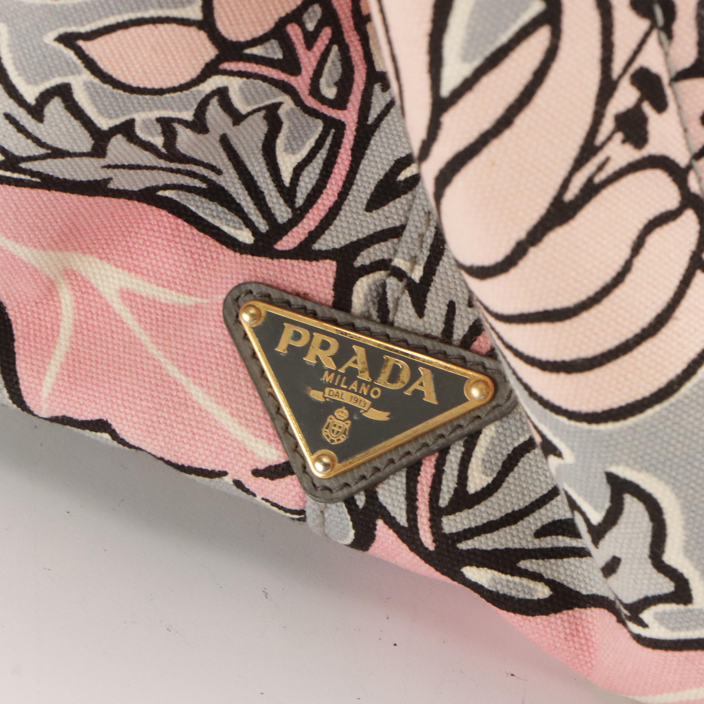 Prada Floral Print Canvas Stampata Tote Bag