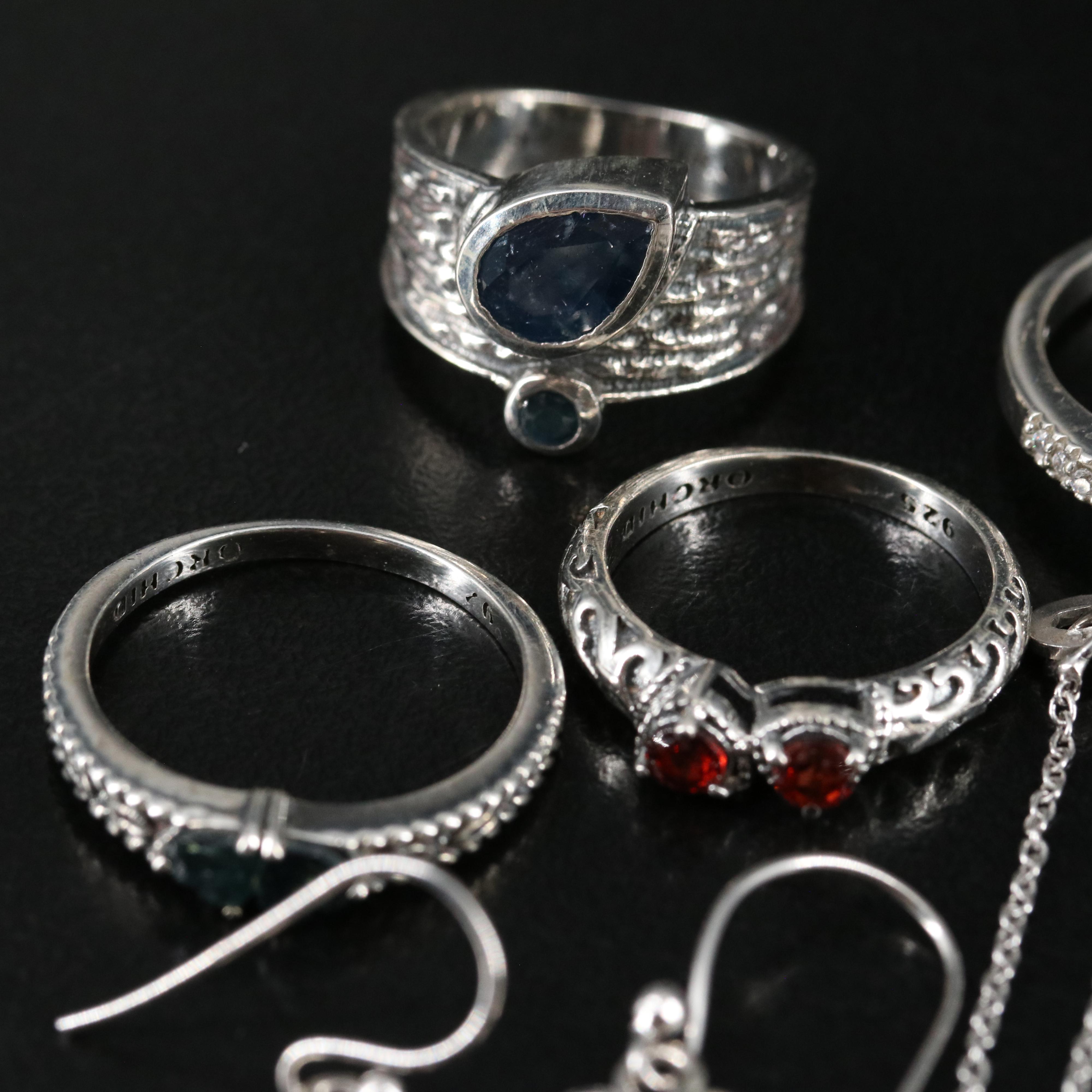 14 Assorted Sterling Silver Rings, Necklaces, and Earrings
